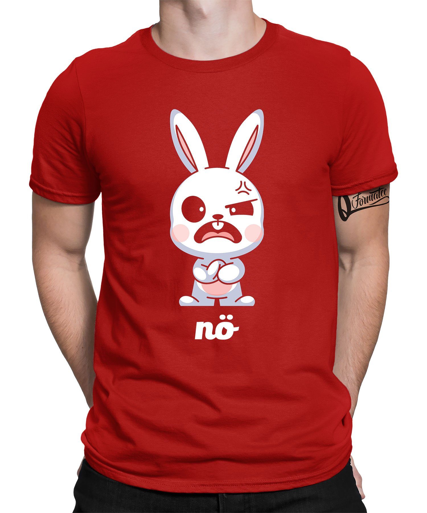 Quattro Formatee Kurzarmshirt Hase Kaninchen Nö - Lustiger Spruch Statement Herren T-Shirt (1-tlg) Rot