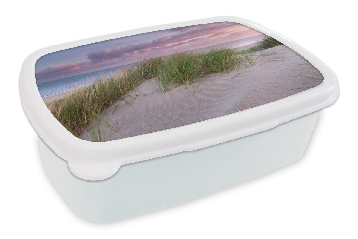 MuchoWow Lunchbox Strand - Düne - Himmel, Kunststoff, (2-tlg), Brotbox für Kinder und Erwachsene, Brotdose, für Jungs und Mädchen weiß