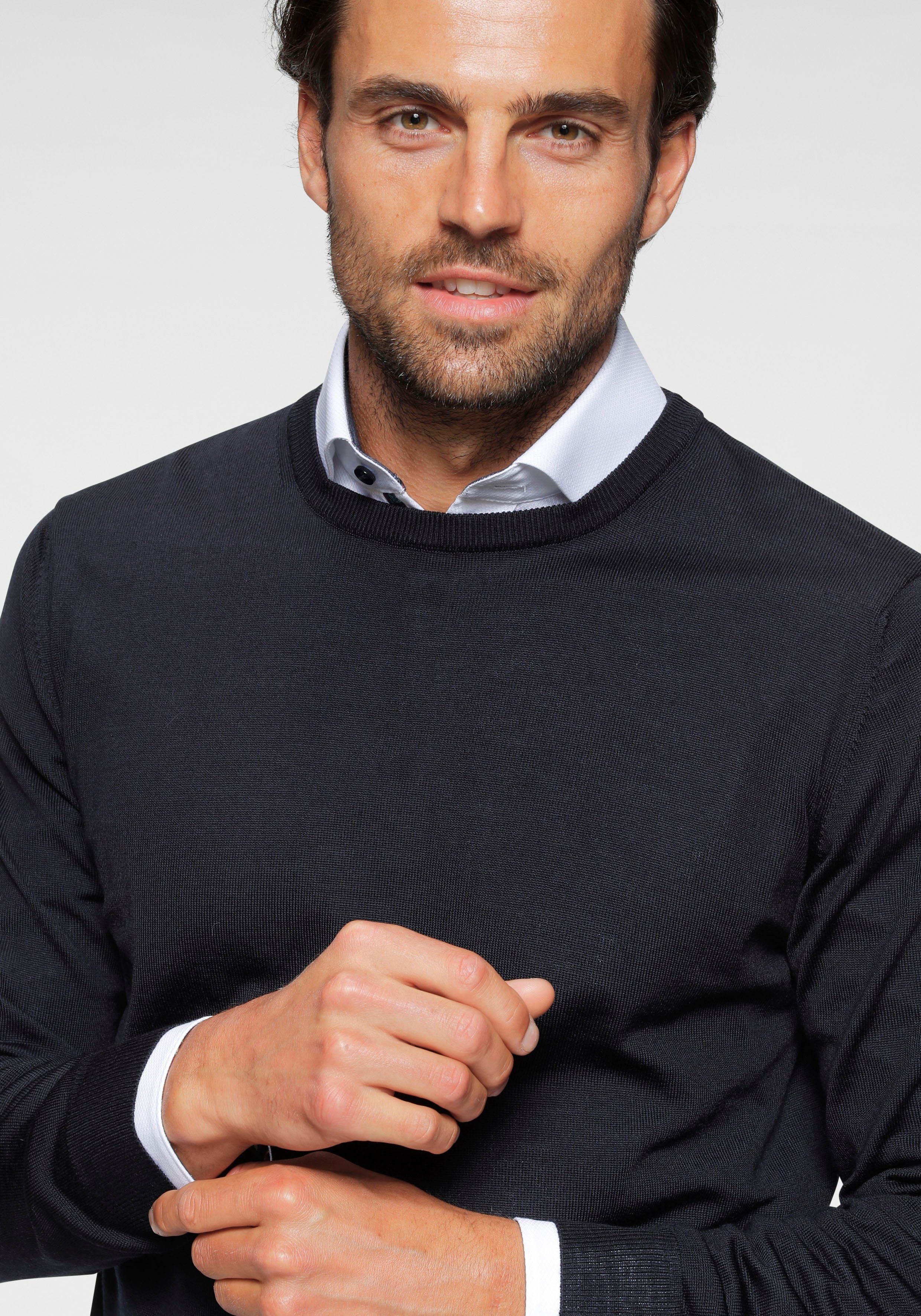 OLYMP Rundhalspullover OLYMP Strick Casual moderner Strickpullover