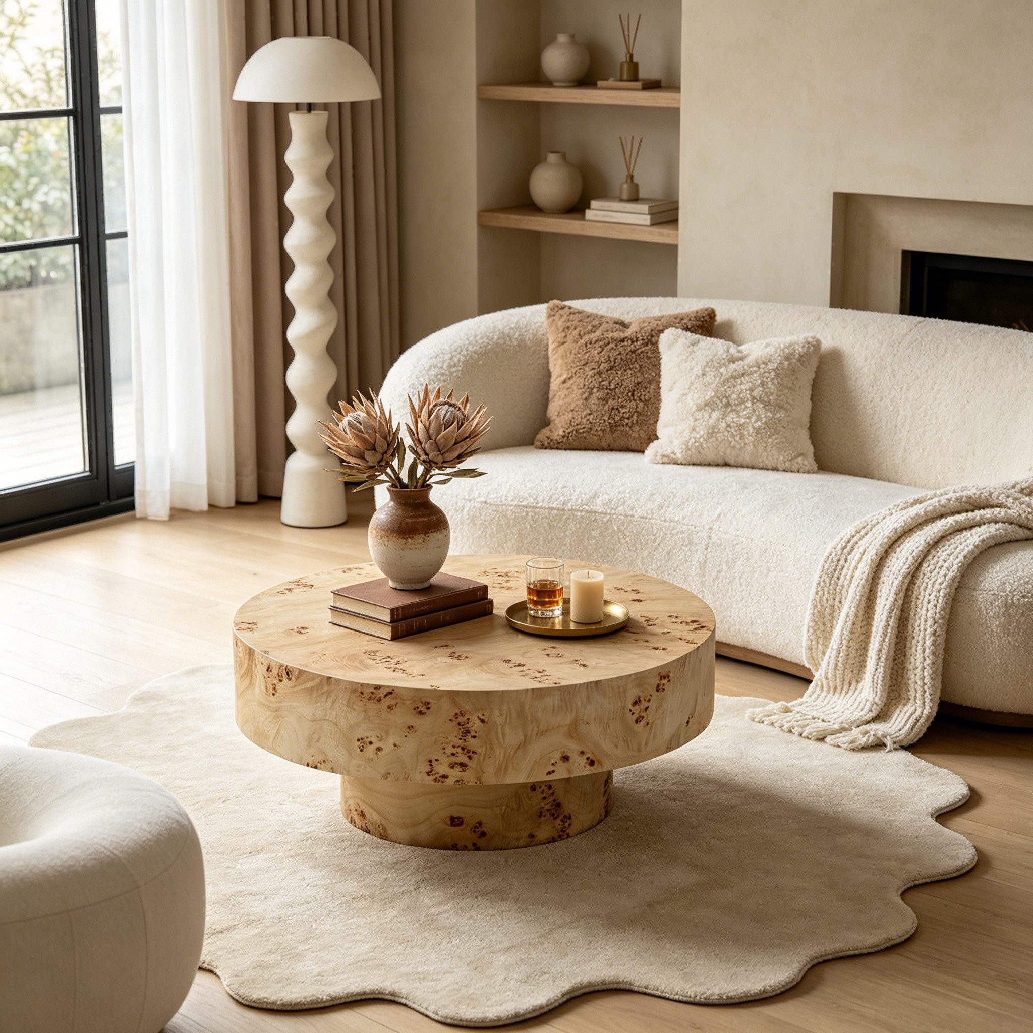 WILLIAMSPACE Couchtisch Benno Runder Couchtisch mit Burl Furnier-Minimalistischer Couchtisch (1 St), Maße ca.: B80 x T80 x H35 cm