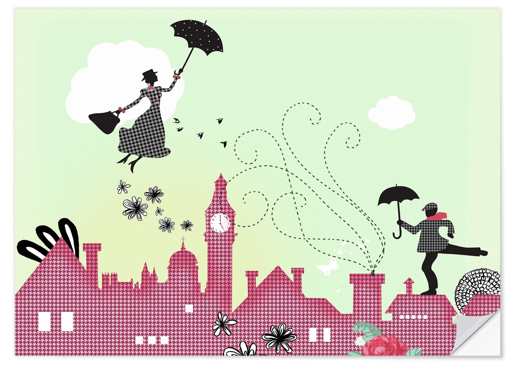 Posterlounge Wandfolie Taika Tori, Mary Poppins London, Mädchenzimmer Illustration