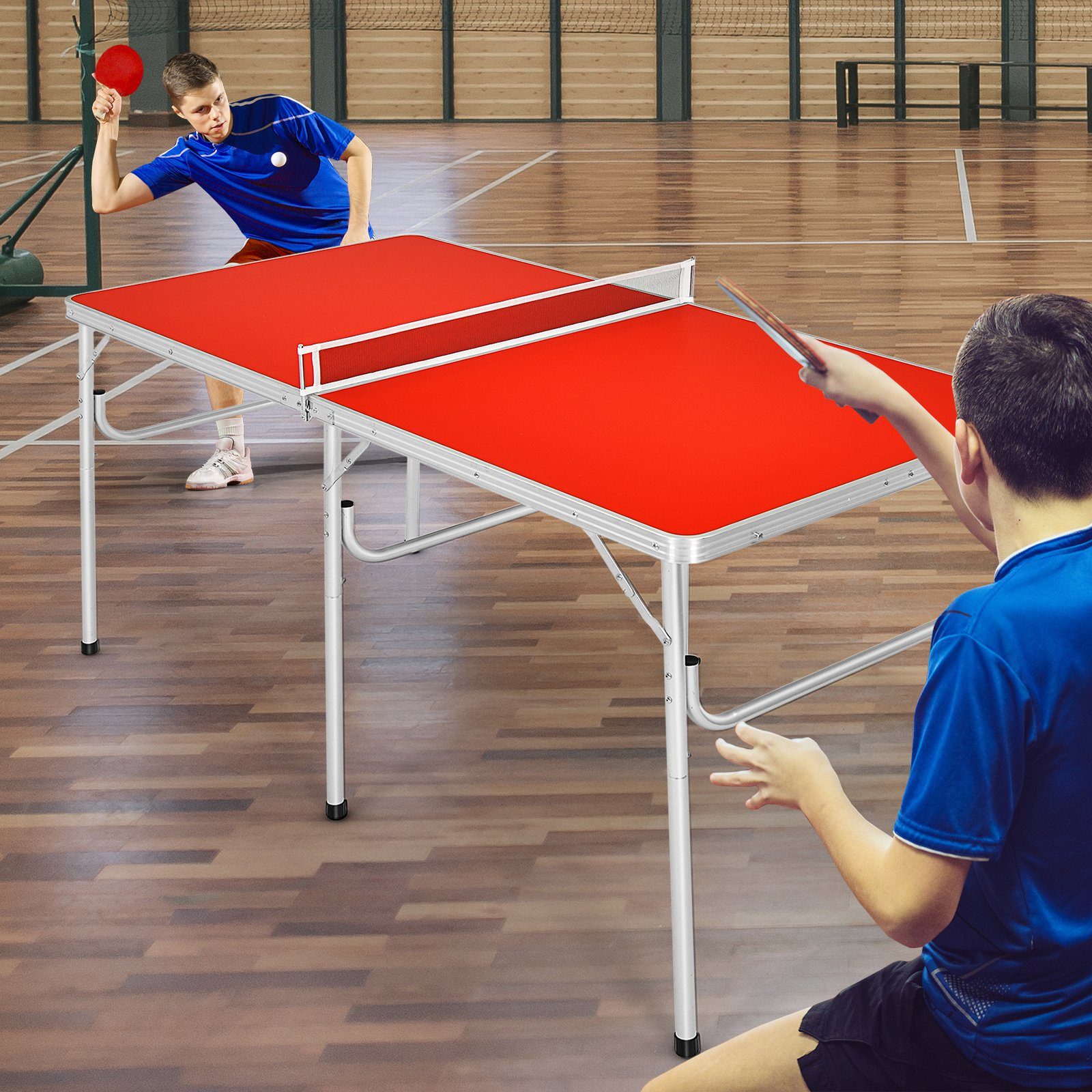 Sport Spieltische COSTWAY Tischtennisplatte Tischtennistisch, Campingtisch, klappbar, mit 2 Schlägern & 2 Bällen & Griff & Netz,