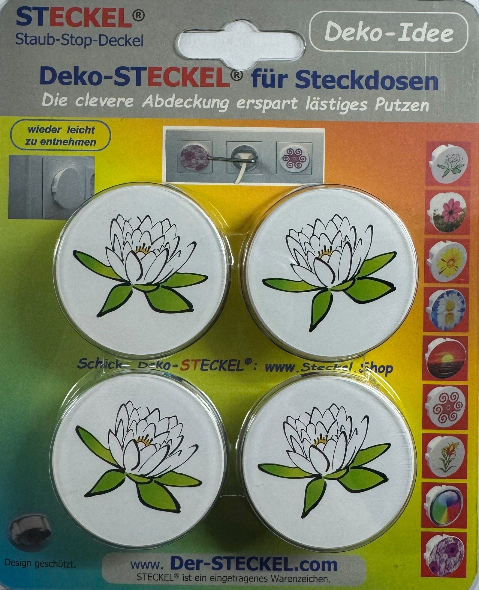 Stück - Wanddekoobjekt DEKO-STECKEL® Blume 4 schick weiss DS-401 Steckdosen Abdeckung STECKEL