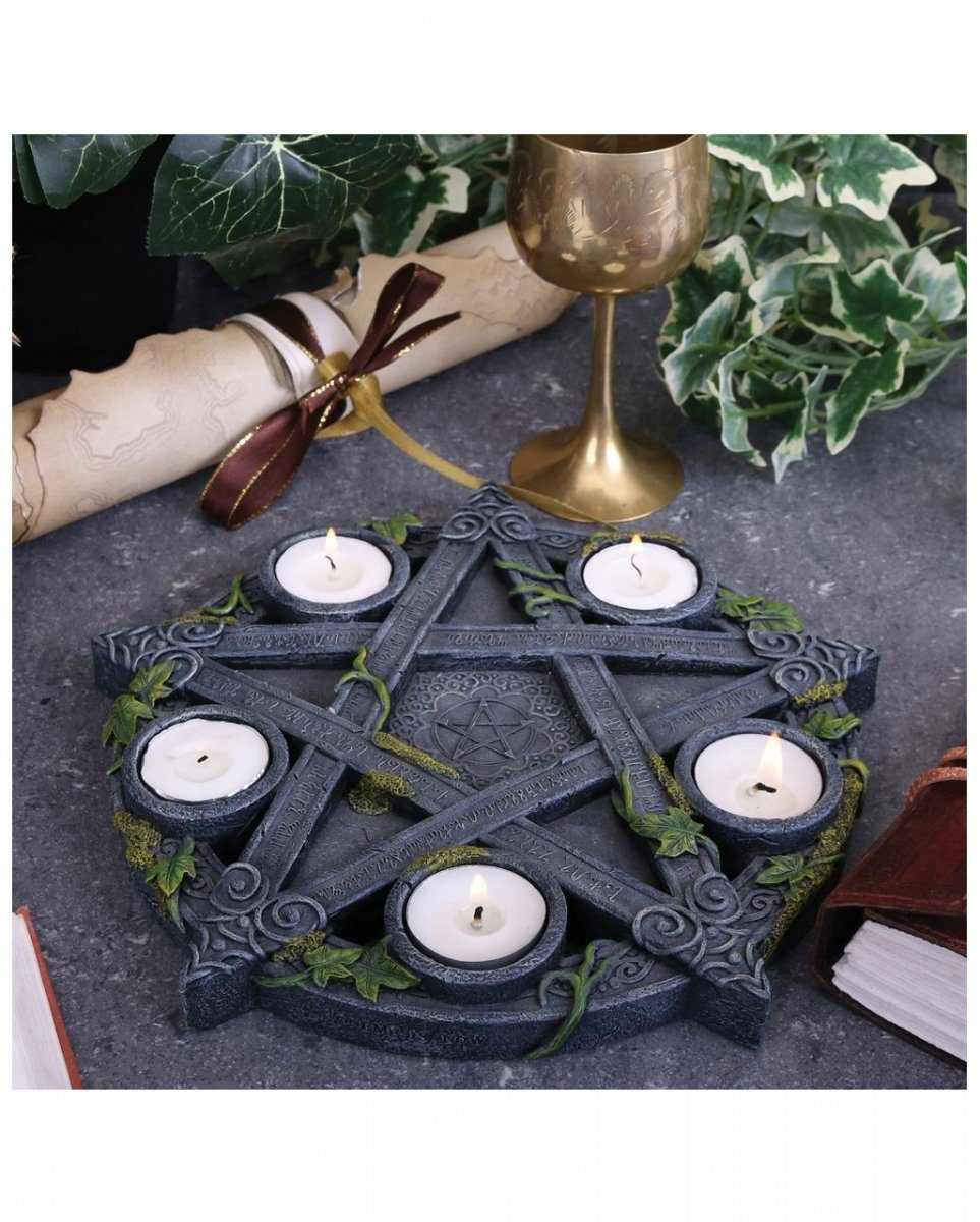 Horror-Shop Kerzenständer Okkulter Teelichthalter Pentagramm Gothic als Deko