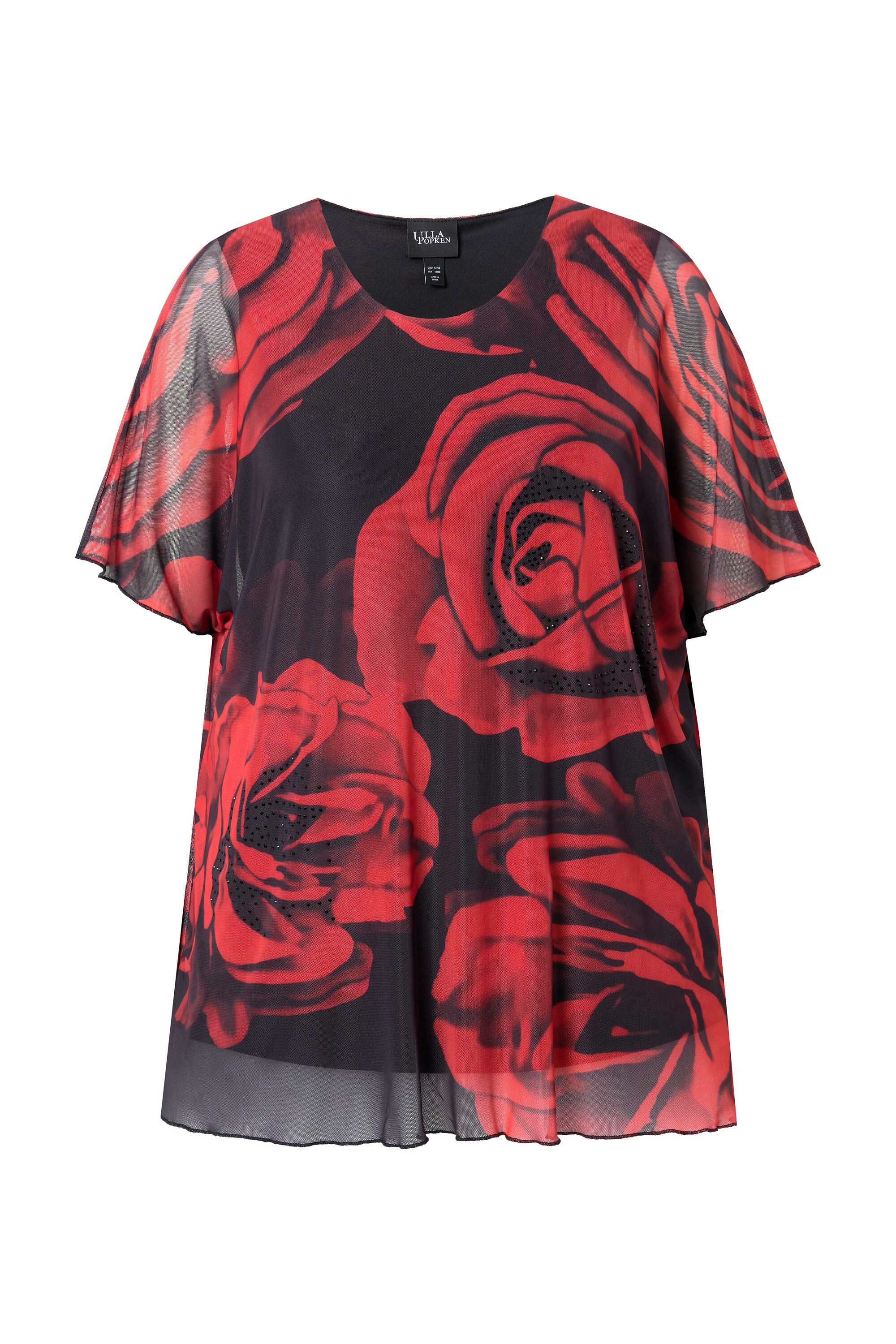 Ulla Popken Longbluse Chiffonbluse Rosen Oversized günstig online kaufen
