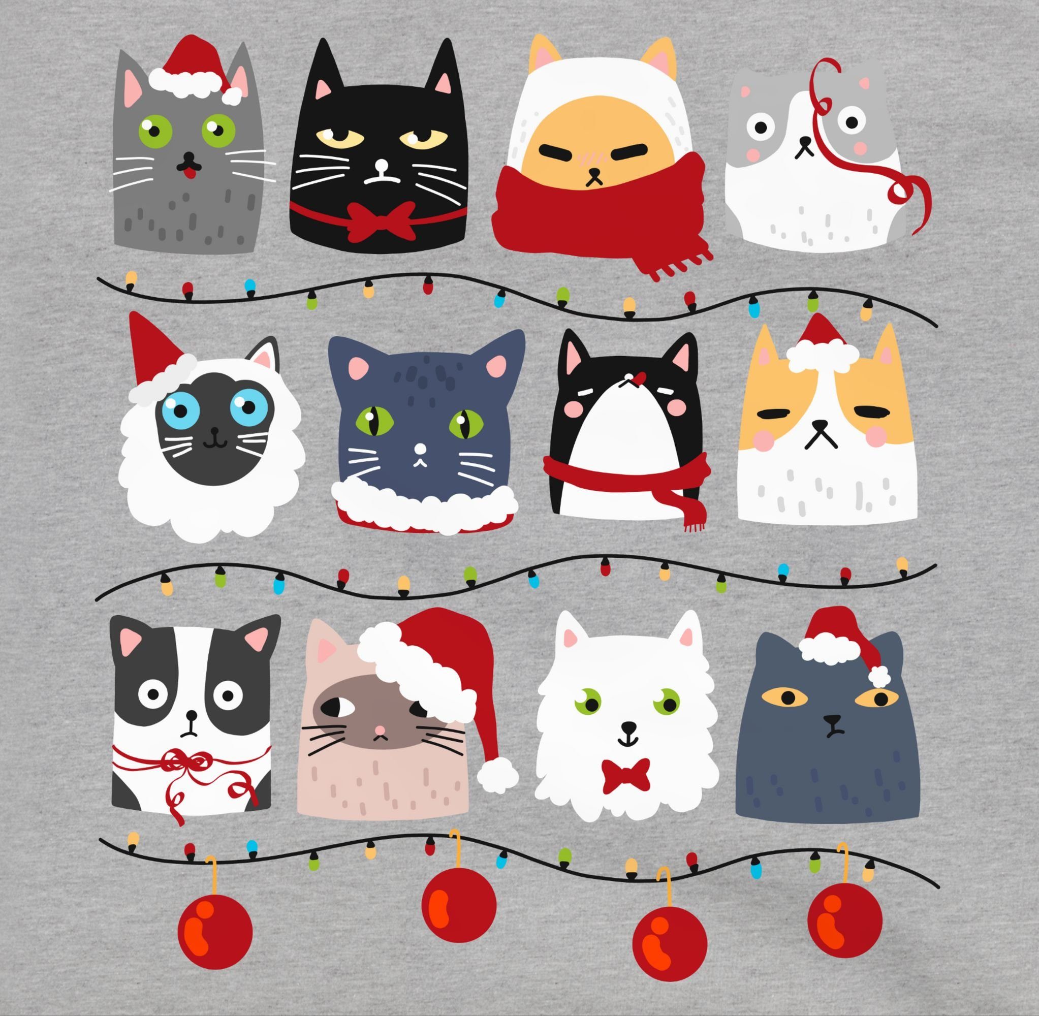 meliert Grau Sweatshirt Weihnachten Shirtracer Kleidung zu 3 Kinder Katzen Weihnachten