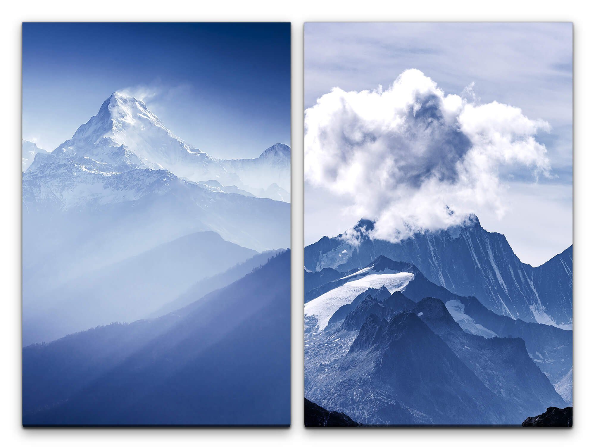 Sinus Art Leinwandbild 2 Bilder je 60x90cm Gebirge Berge Himalaja Blau Wolken Kraftvoll Beruhigend