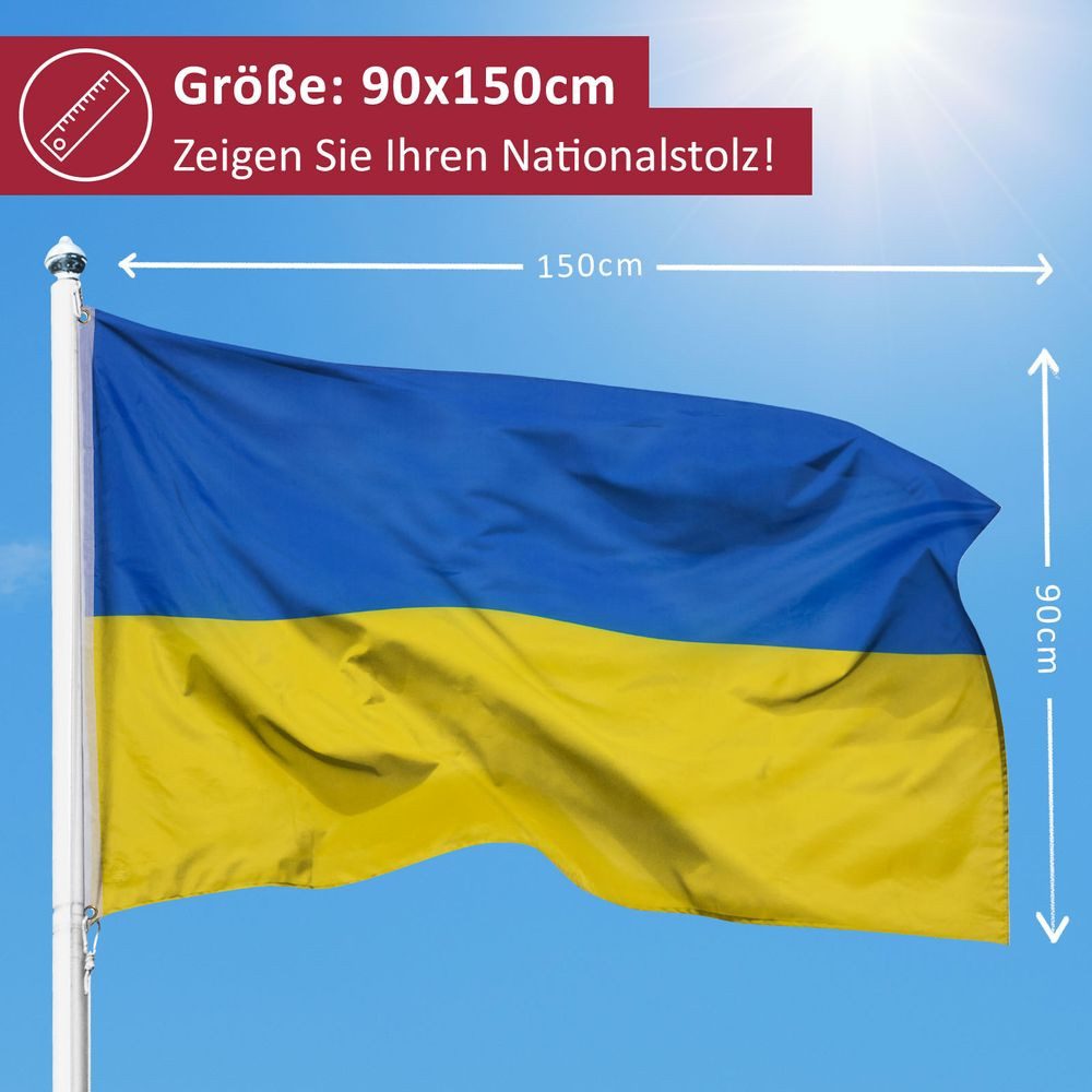 PHENO FLAGS Flagge Ukraine Flagge 90 x 150 cm Ukrainische Fahne Nationalflagge (Hissflagge für Fahnenmast), Inkl. 2 Messing Ösen