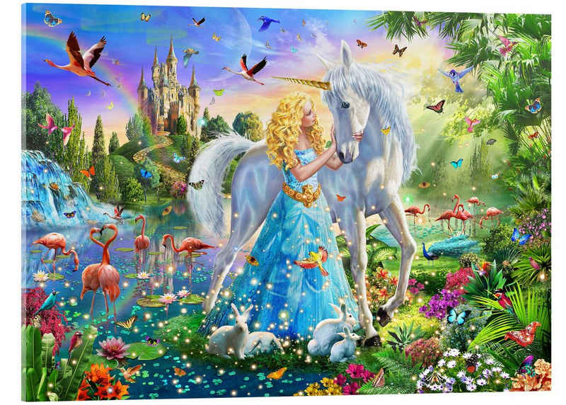 Posterlounge Acrylglasbild Adrian Chesterman, Die Prinzessin, das Einhorn und das Schloss, Jungenzimmer Illustration