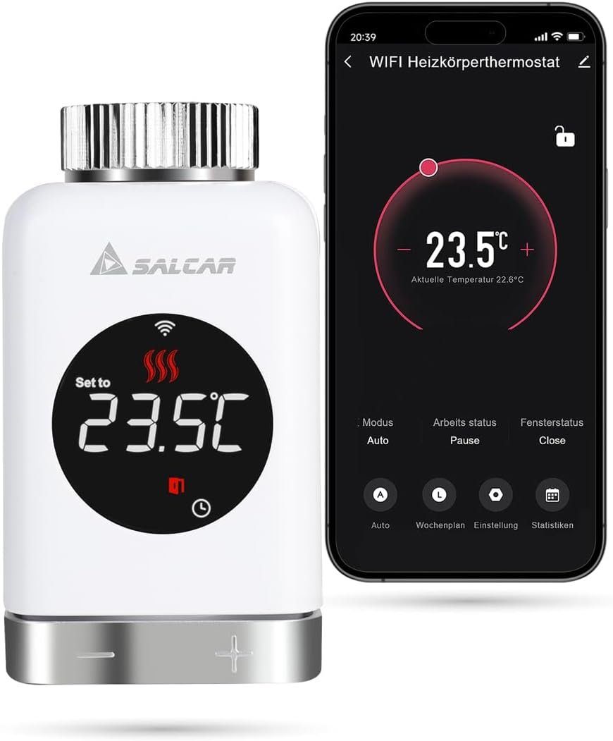 Thermostat Heizung Thermostat & Heizkörperthermostat Heizkörperthermostat kompatibel Google Amazon mit Alexa LCD Assistant TRV801W Smart Salcar WiFi,
