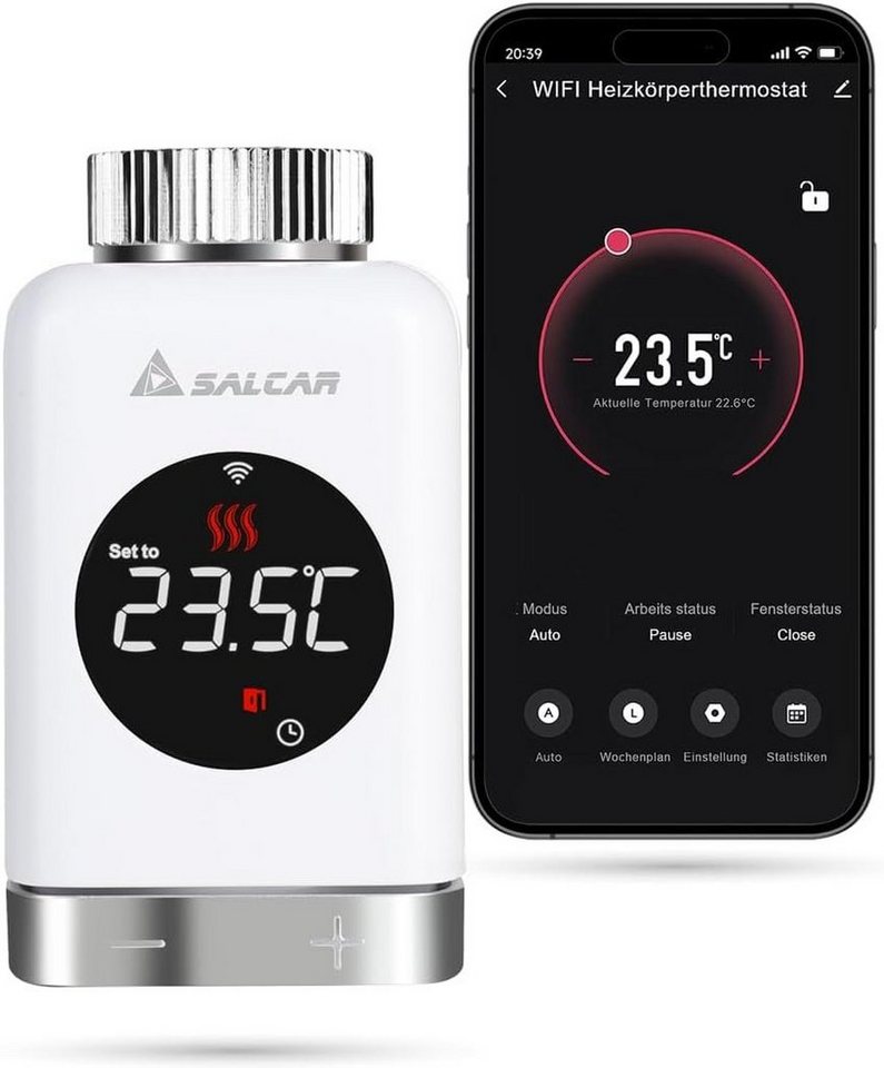 Salcar Heizkörperthermostat Heizkörperthermostat TRV801W Thermostat Heizung  Smart LCD WiFi, Thermostat kompatibel mit  Alexa & Google Assistant