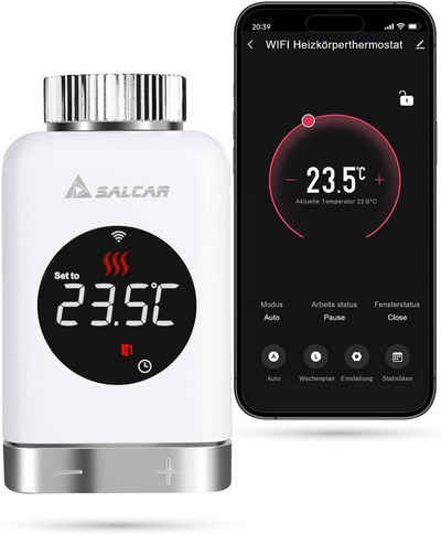 Salcar Heizkörperthermostat Heizkörperthermostat TRV801W Thermostat Heizung Smart LCD WiFi, Thermostat kompatibel mit Amazon Alexa & Google Assistant