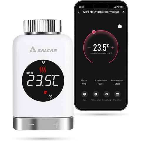 Salcar Heizkörperthermostat Heizkörperthermostat TRV801W Thermostat Heizung Smart LCD WiFi, Thermostat kompatibel mit Amazon Alexa & Google Assistant