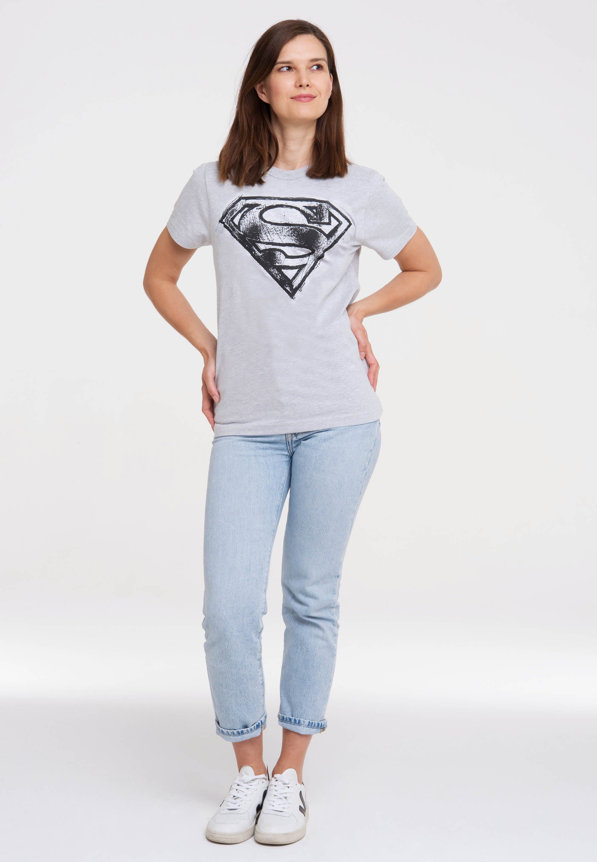LOGOSHIRT T-Shirt Superman Scribble Logo trendigem Superhelden-Print mit