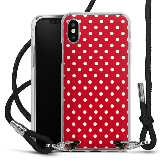DeinDesign Handyhülle Punkte Retro Polka Dots Polka Dots - dunkelrot und weiß Apple iPhone X Handykette Hülle mit Band Case zum Umhängen