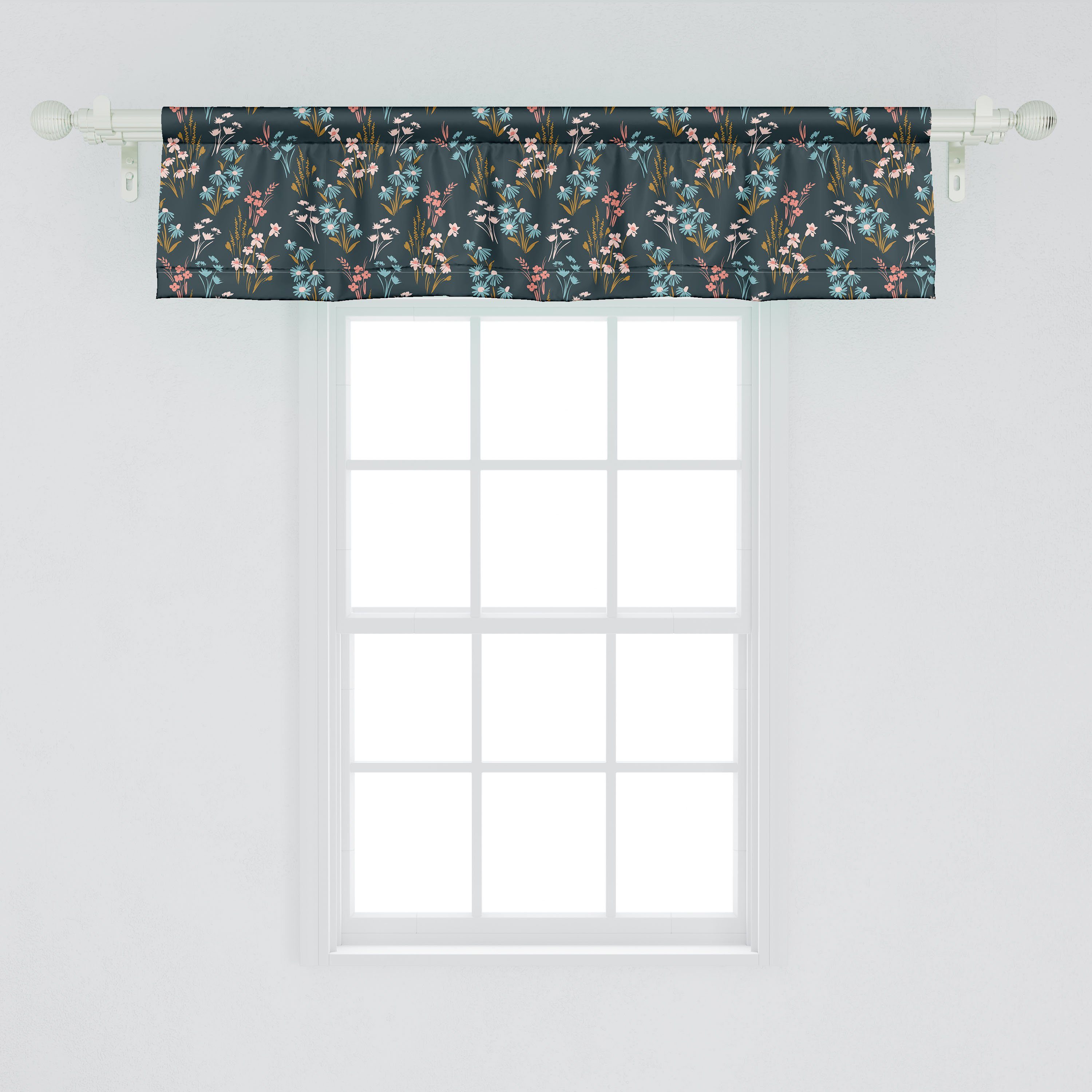 Stangentasche, Abakuhaus, für Dekor Wilde Blumen mit Vorhang Blumen Volant Garten Schlafzimmer Scheibengardine Microfaser, Küche