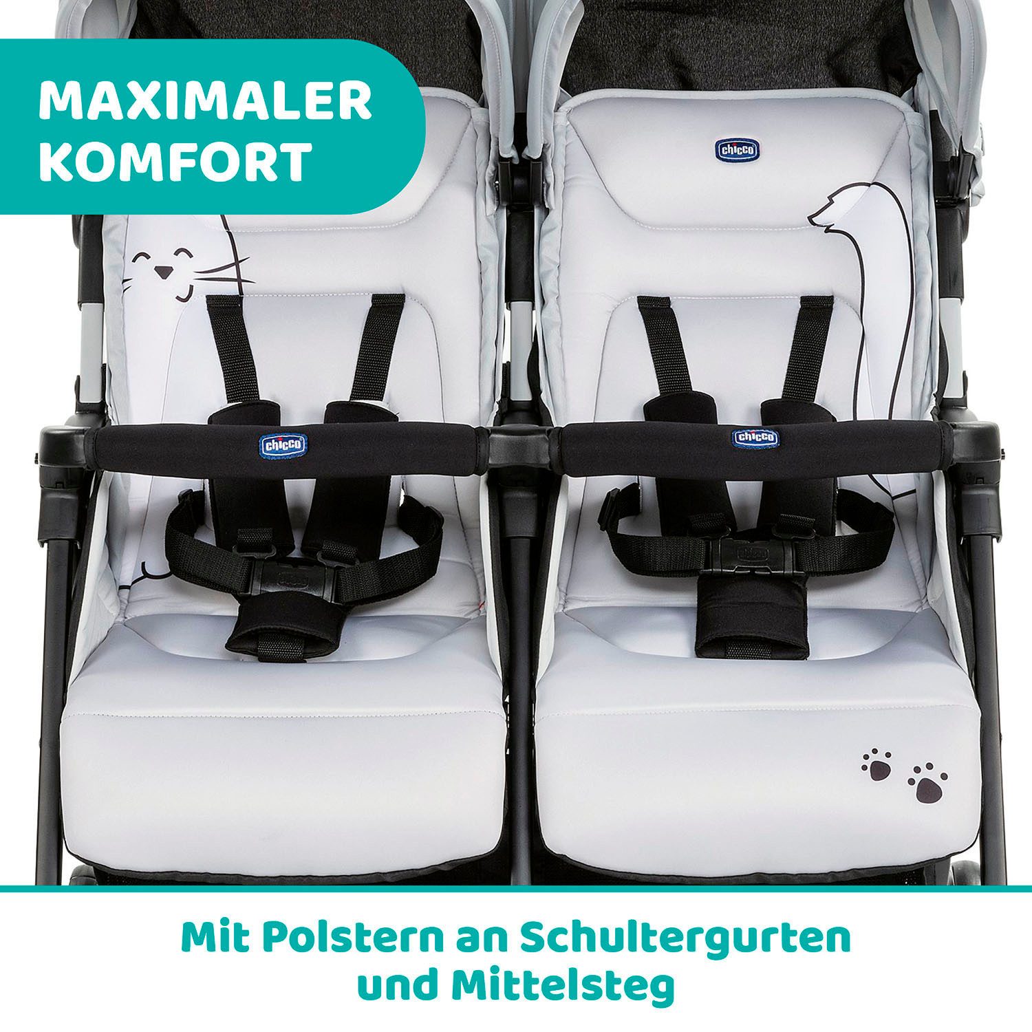 Chicco Zwillingsbuggy OHlalà Twin, Silver Cat, Zwillingskinderwagen