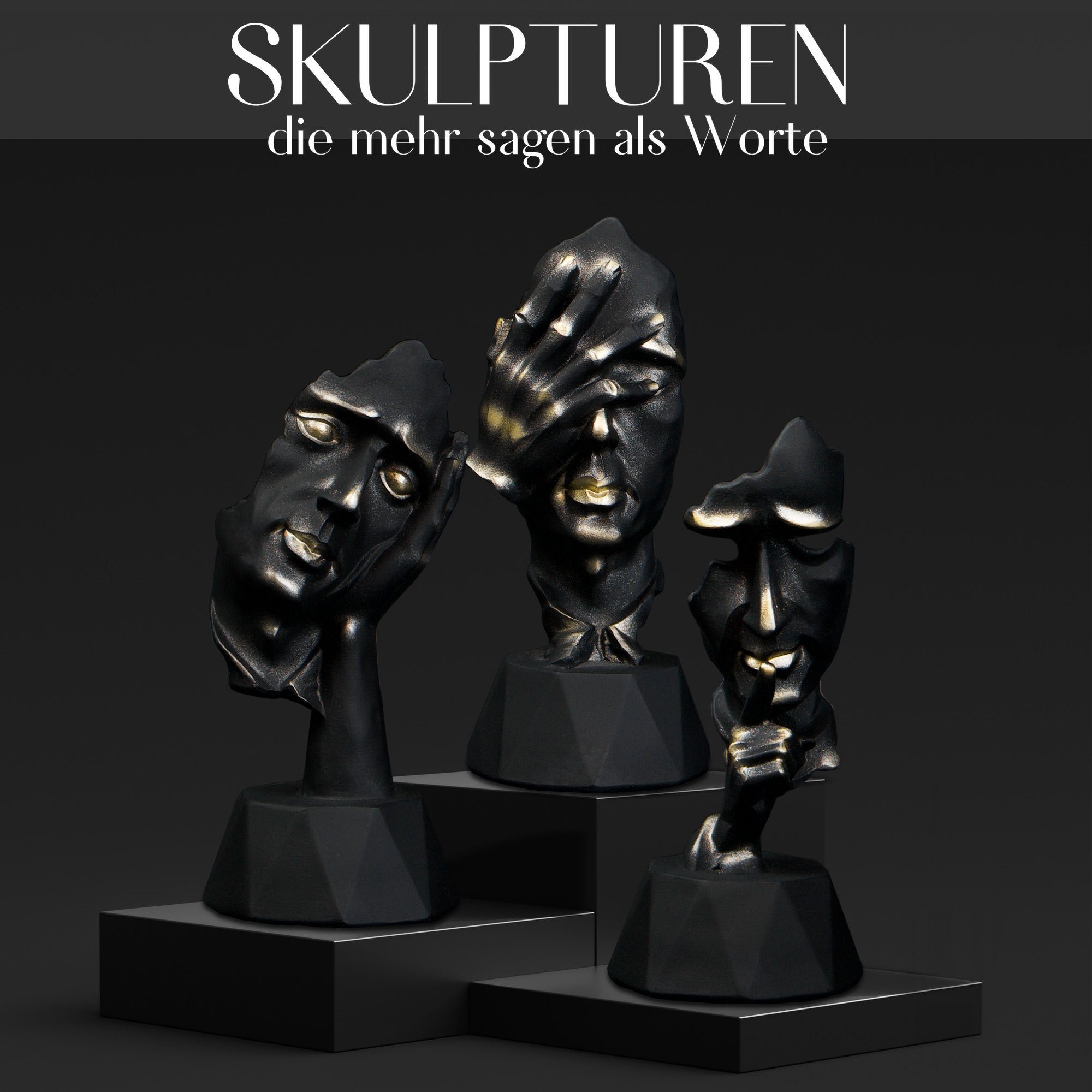 Perfekto24 Skulptur Skulpturen 3er Set in Schwarz - edle Dekoration - Moder günstig online kaufen