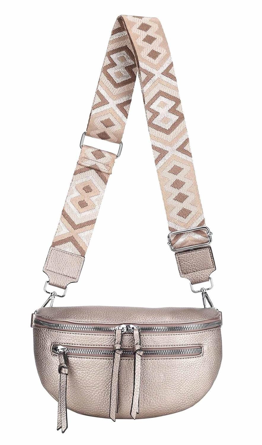 ITALYSHOP24 Schultertasche Damen Gürteltasche Umhängetasche CrossBody Schultertasche CrossOver, Brusttasche, Hüfttasche, Bodybag, Muster Taschengurt, leicht Gewicht