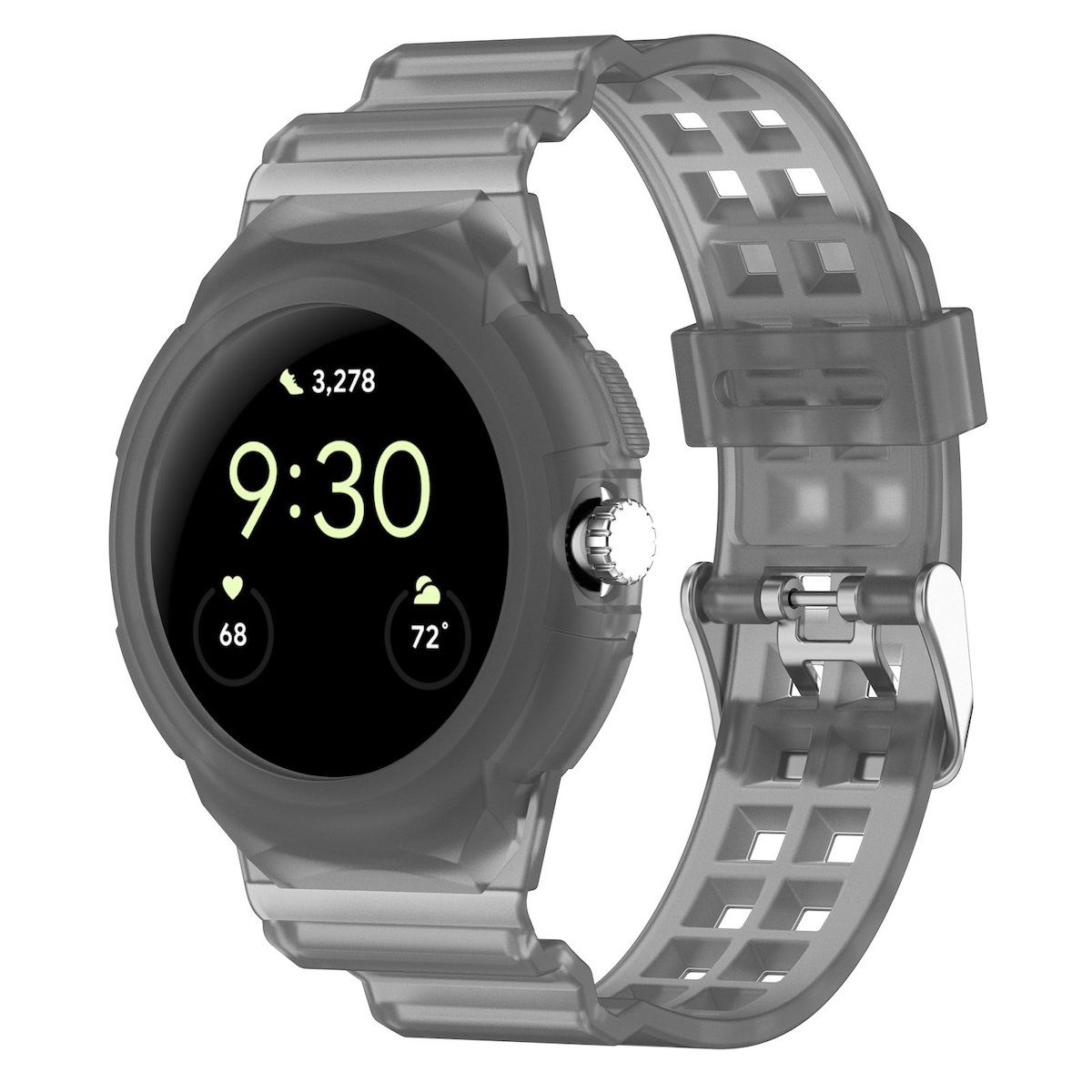 Wigento Smartwatch-Armband Für Google Pixel Watch 1 + 2 Silikon Armband mit Gehäuse Hell Schwarz