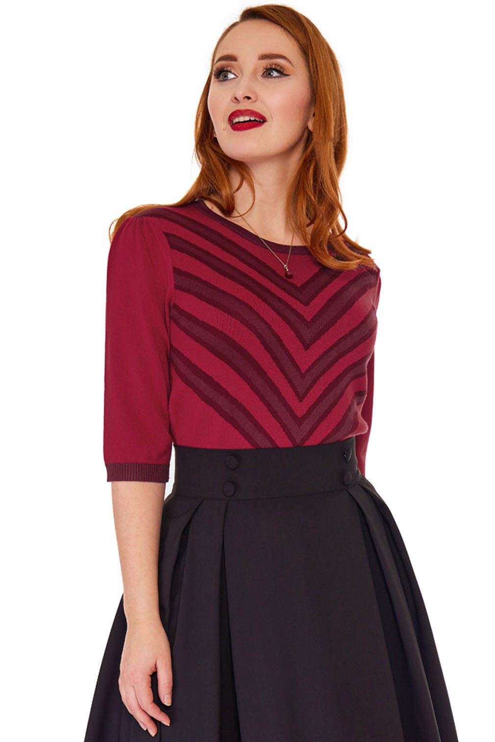 Kurzarmpullover Red V Pattern