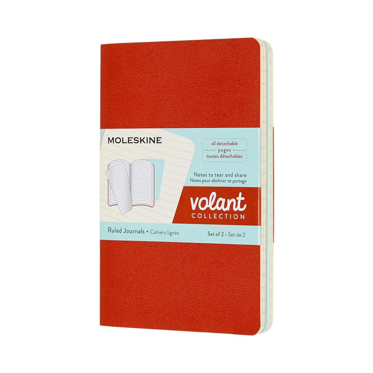 MOLESKINE Notizbuch, Volant - 2er Set - Weicher Einband- Pocket(9x14)- Liniert - Rot - Blau
