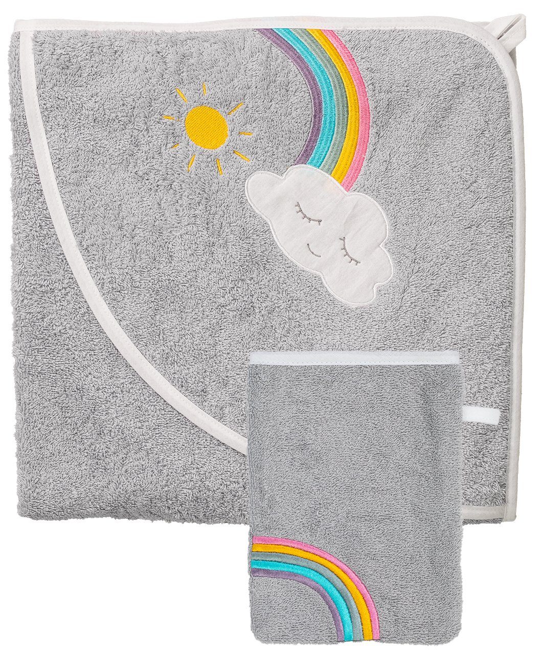 Smithy Handtuch Set 2-tlg. mit Regenbogen und Wolke, Frottee, (Spar-Set, 2-tlg), Set aus Kapuzenhandtuch und Waschhandschuh