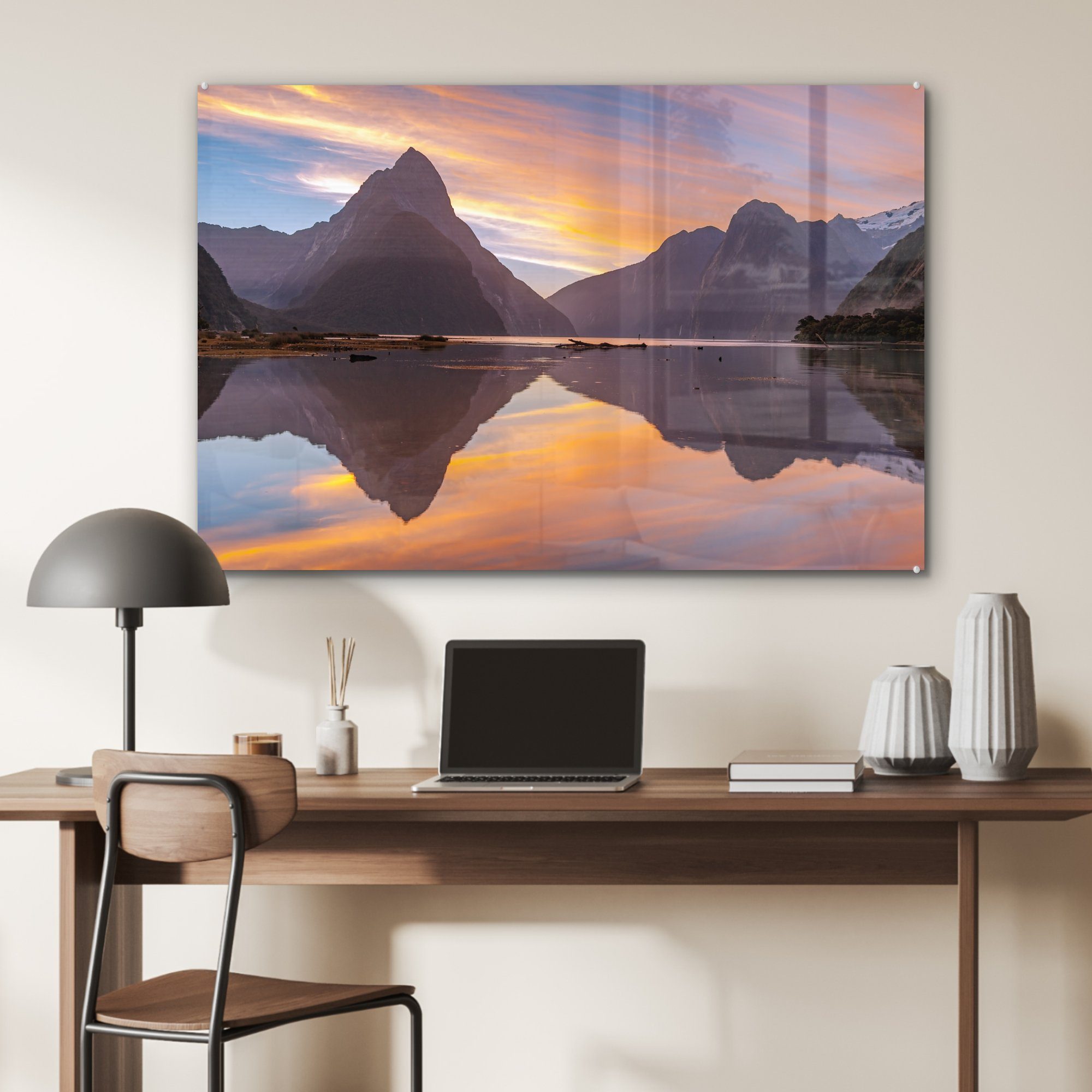 - Acrylglasbilder Wohnzimmer Neuseeland St), (1 Schlafzimmer - Berge & Wasser, Acrylglasbild MuchoWow