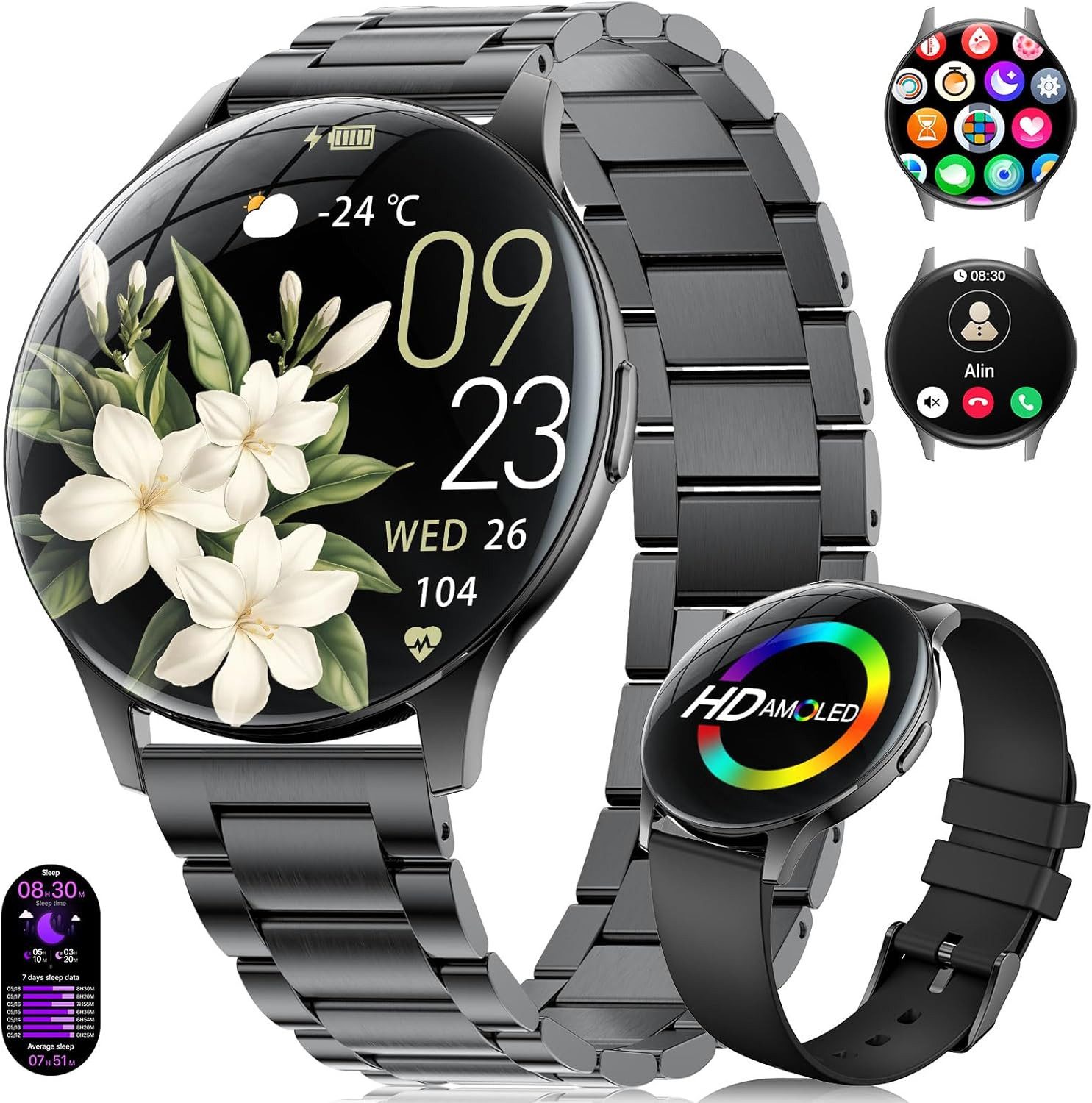 BENYAR FV21-C Smartwatch (3,6 cm, android ios), Ultraschlanke Damen Smartwatch mit HD Display Fitness