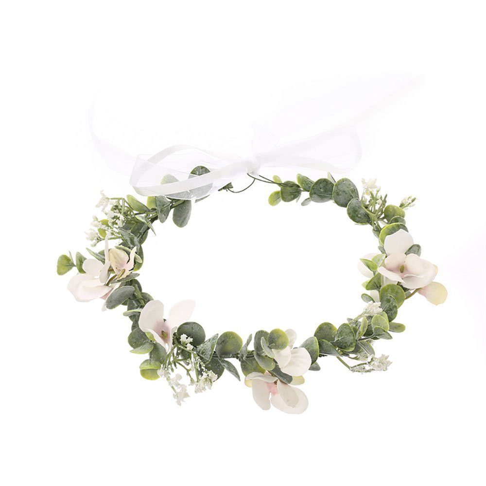 CTGtree Diadem Getrocknete Blumenkranz Haare Schleierkraut Eukalyptus Hochzeit Weiß | Haarschmuck