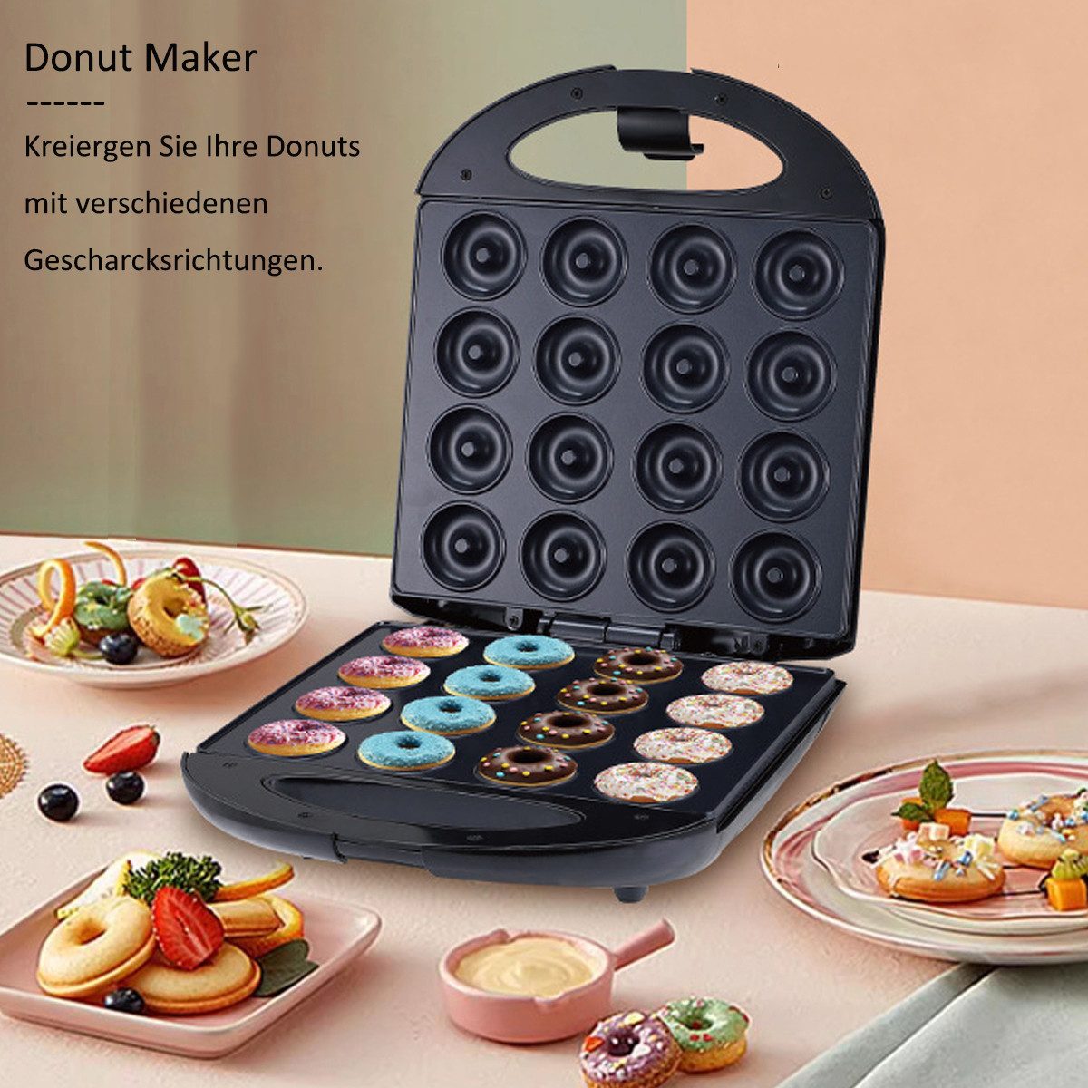 SOKANY Donut-Maker 5cm Mini-Donut-Maker für 16 Donuts, Antihaftbeschichtung, 1400 W, Automatische Temperaturregelung, BPA-frei – Bild 5 von 5