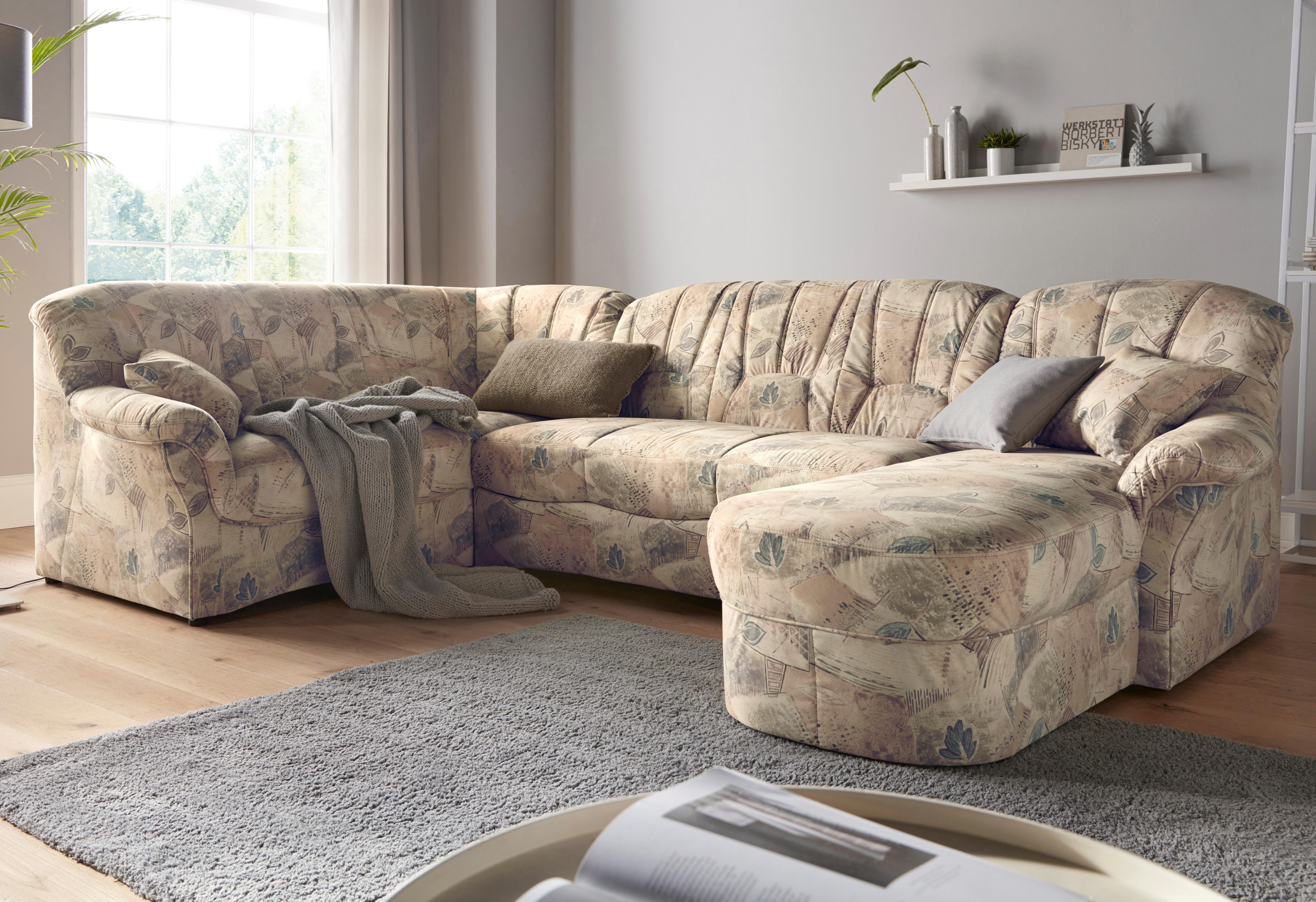 DOMO collection Wohnlandschaft Bahia mit viel Platz, zeitloses Design, U-Form, Microfaser MELROSE®, mocca