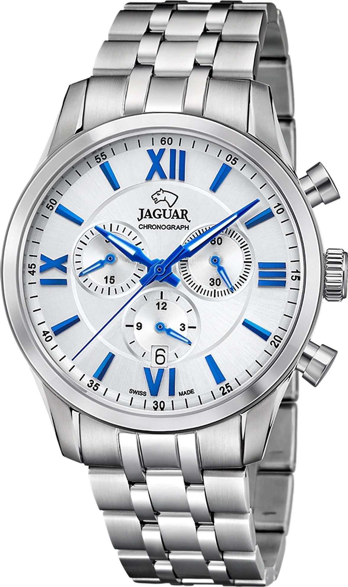 JAGUAR Quarzuhr Jaguar Herrenuhr Edelstahl silber Jaguar, (Analoguhr), Herren Armbanduhr rund, Edelstahlarmband silber