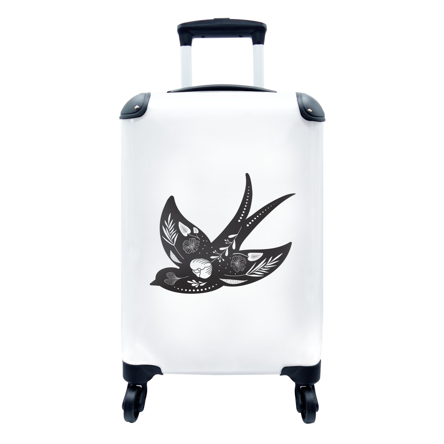MuchoWow Handgepäckkoffer Moderne Kunst eines Vogels auf weißem Hintergrund, 4 Rollen, Reisetasche mit rollen, Handgepäck für Ferien, Trolley, Reisekoffer