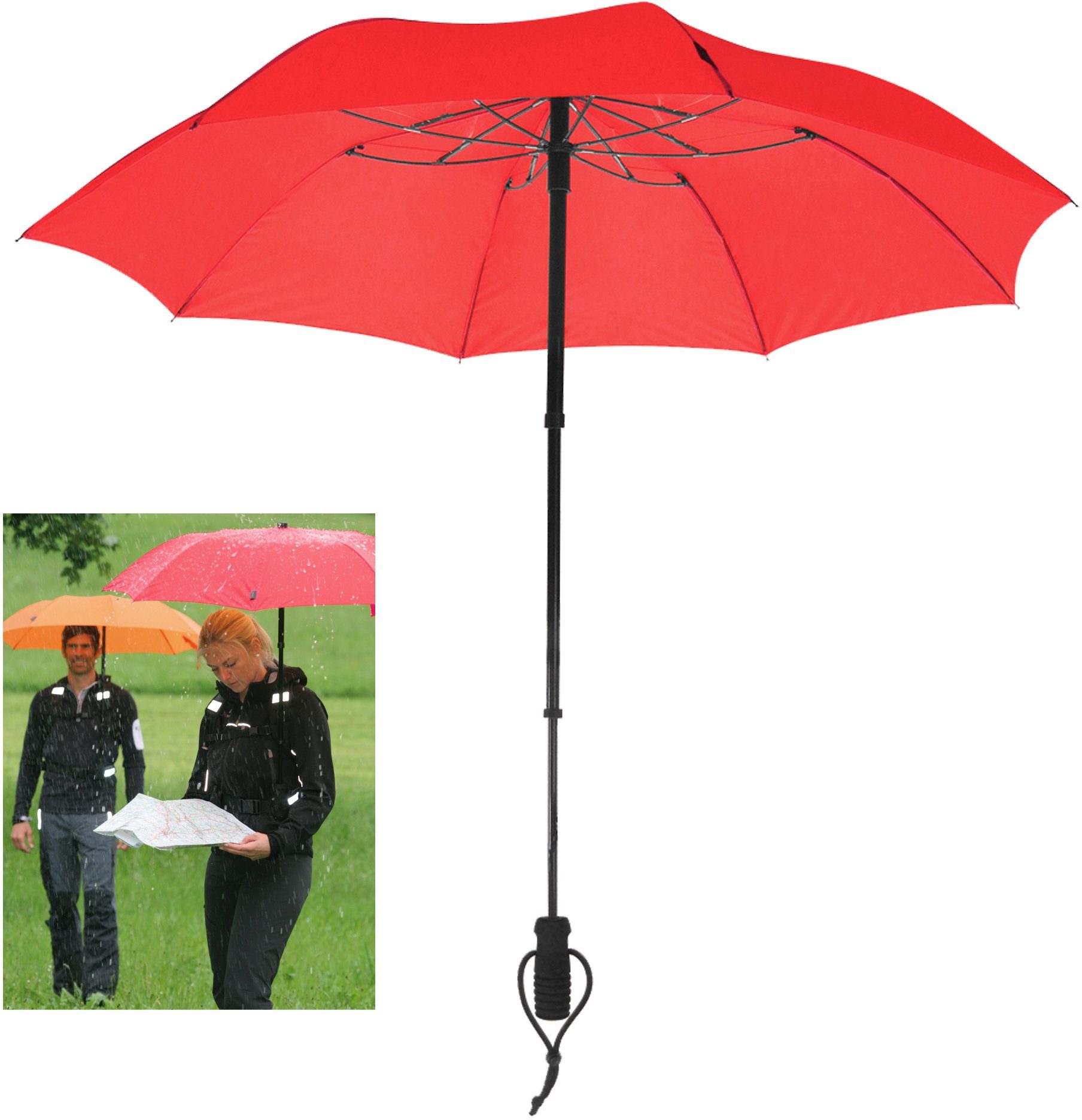 [Limitierte Anzahl] EuroSCHIRM® Taschenregenschirm rot, tragbar handsfree, teleScope handfrei