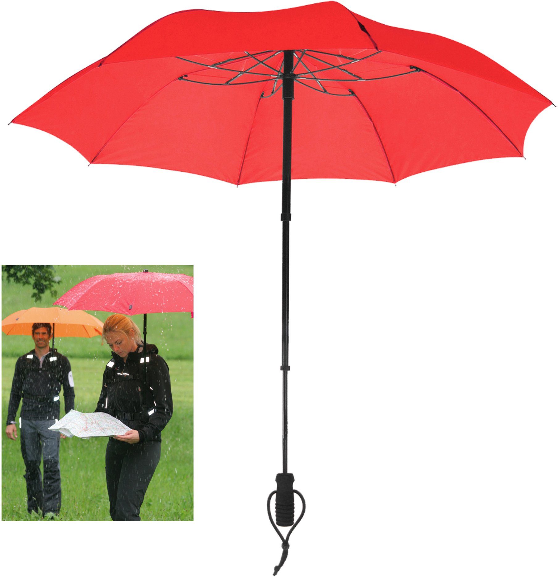 EuroSCHIRM® Taschenregenschirm teleScope handsfree, rot, zweifach ausziehba günstig online kaufen