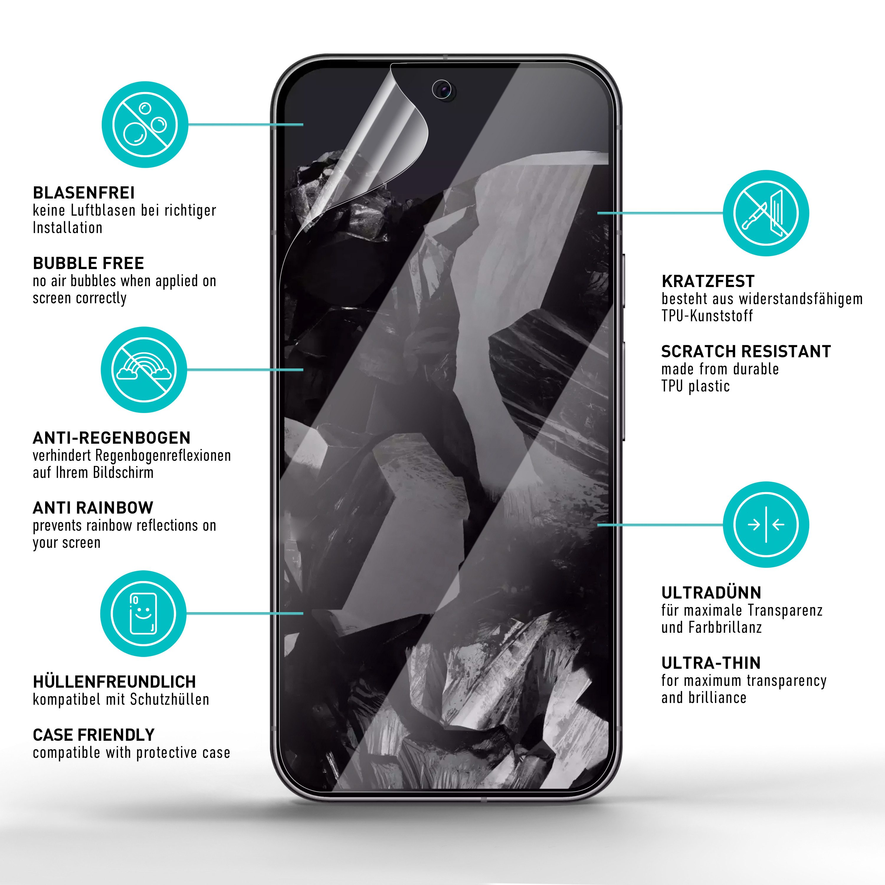 smartect Displayschutzfolie TPU Schutzfolie 2 + 2 Stück für Google Pixel 9 Pro XL (Display+Kamera) für Google Pixel 9 Pro XL, Set, 2 Stück, Ultra-klar, Kratzfes – Bild 5 von 5