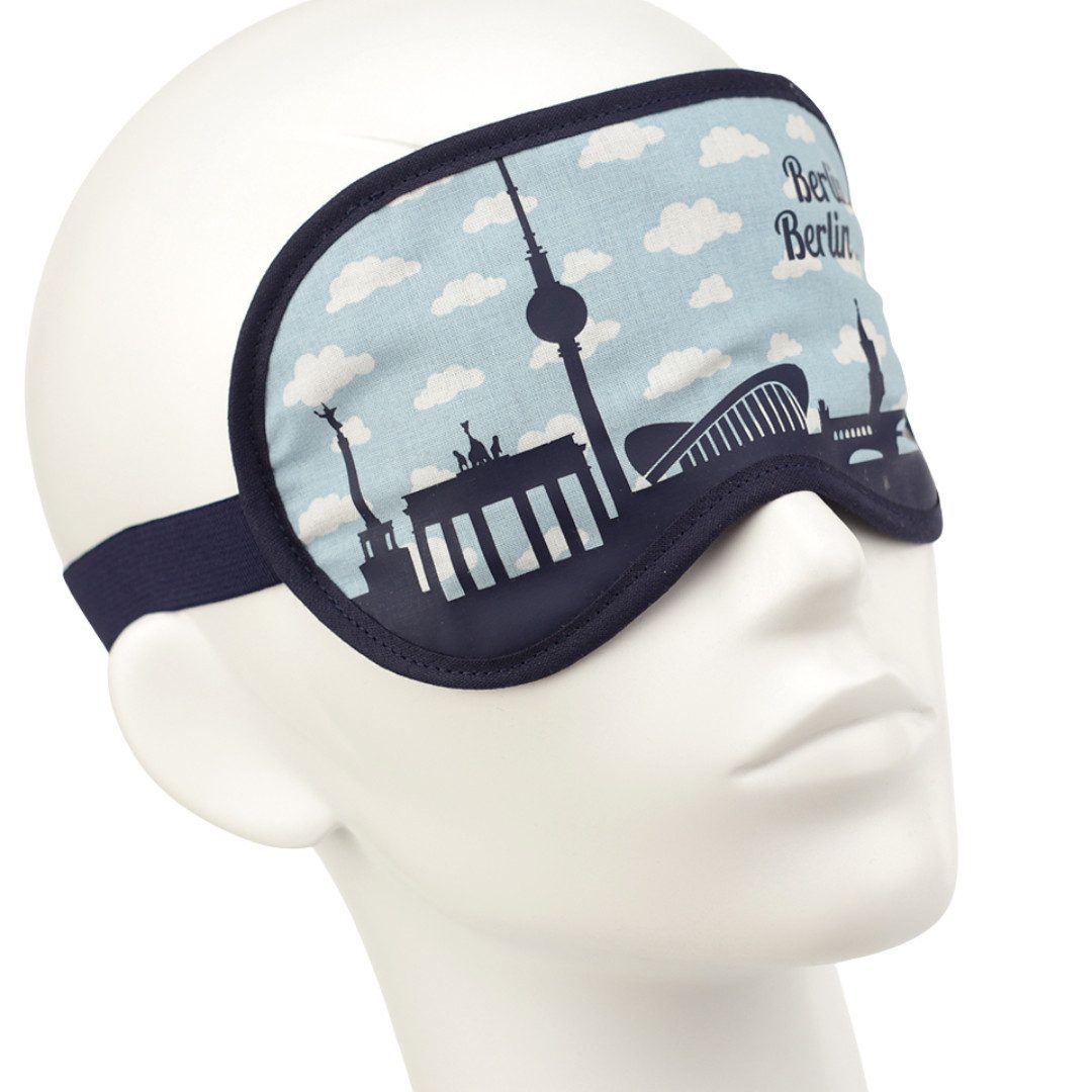 BEAZZ Schlafmaske Schlafmaske, Augenmaske, Schlafbrille - Berlin Silhouette blau, Bequem - Perfekte Abdunklung, 1-tlg., HANDMADE IN GERMANY