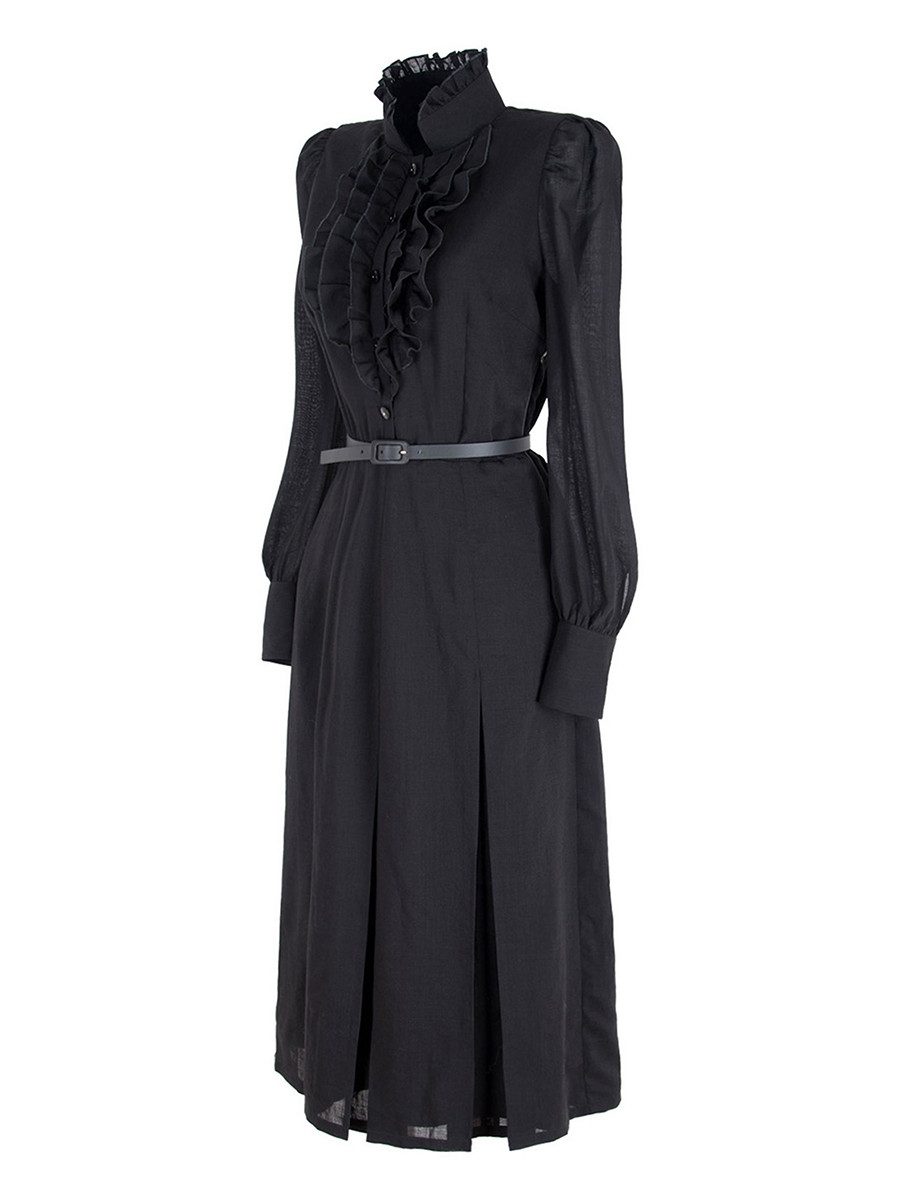 RUA & RUA Midikleid Kleid aus Wolle & Seide mit Rüschen in Schwarz Mit Rüschen