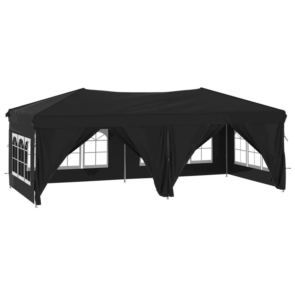 Pavillon Partyzelt Faltbar mit Seitenwänden Schwarz 3x6 m Garten Pavillon Falt