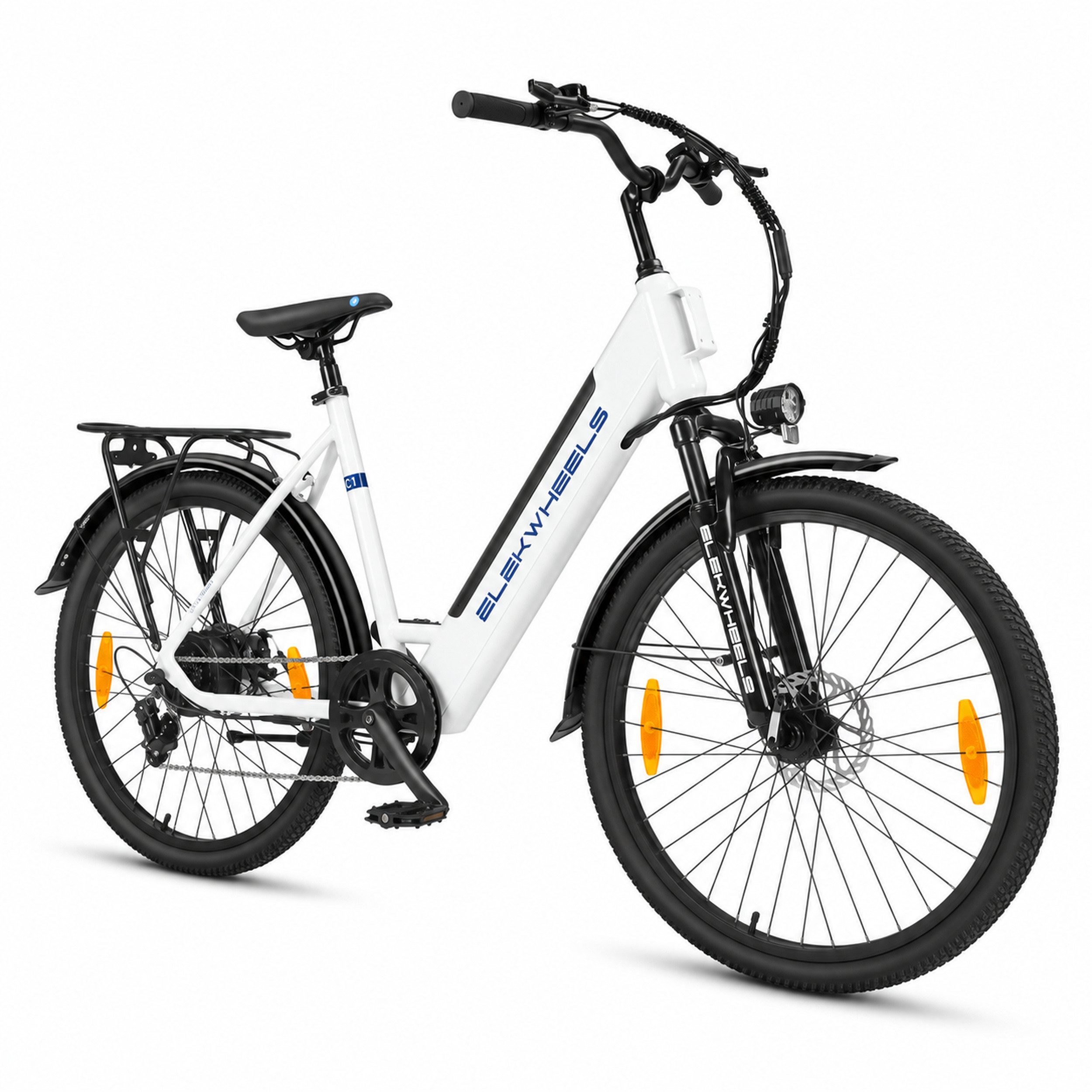 Vankel E-Bike Cityrad Elektrofahrrad Damen u. Herren 26 Zoll 360 Wh Akku mit tiefem Einstieg, Kettenschaltung, Heckmotor, 360 Wh, (Beleuchtungsset mit Batterieladegerät, Batterieschlüssel, Werkzeug), 250 W Heckmotor mit 45 Nm, 7 Gänge, Federgabel und App-Anbindung