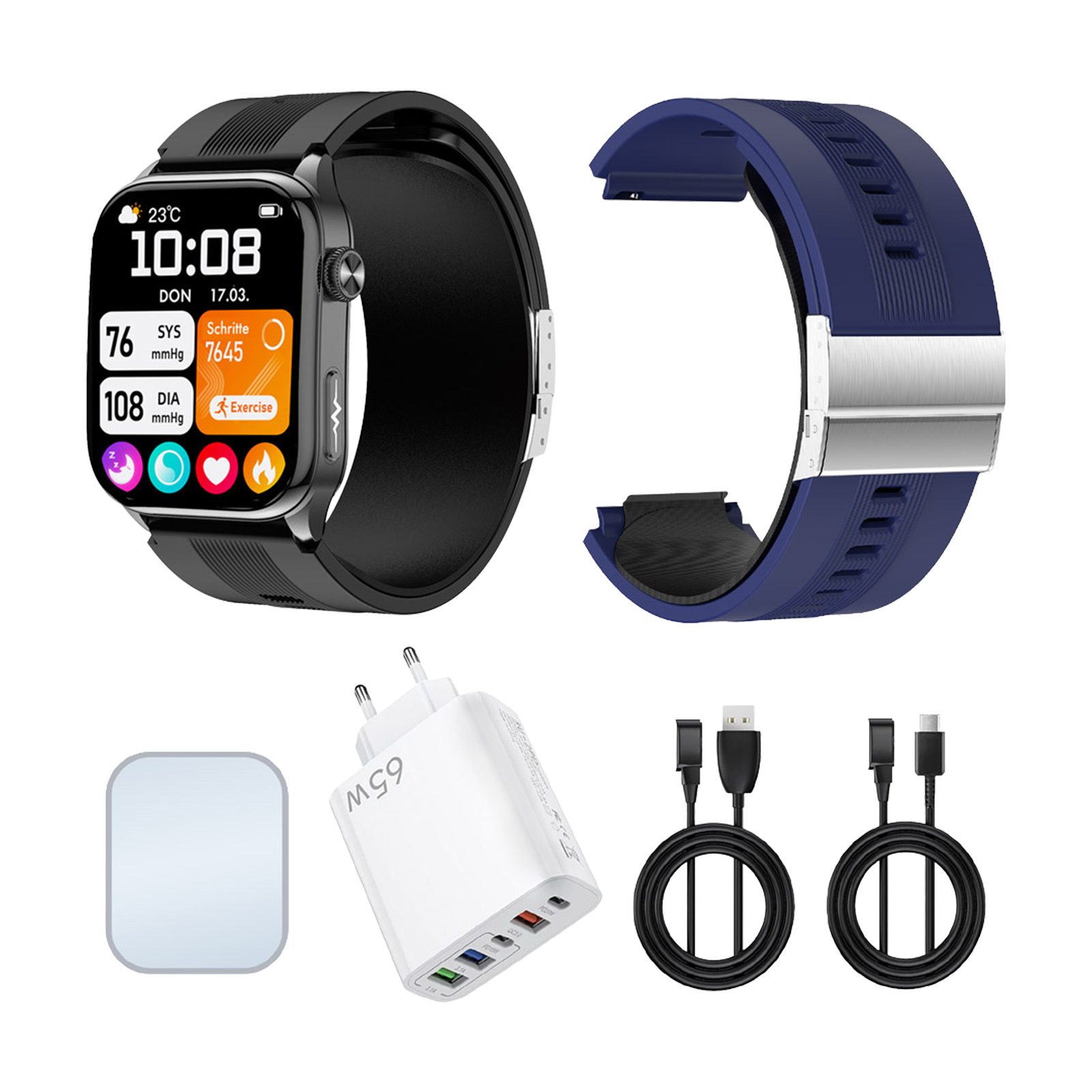 Knauermann PRO 4 Air Smartwatch mit integrierter SOS-Funktion Smartwatch, Sport- und Gesundheitsfunktionen, Pflegefunktion, SOS-Taste