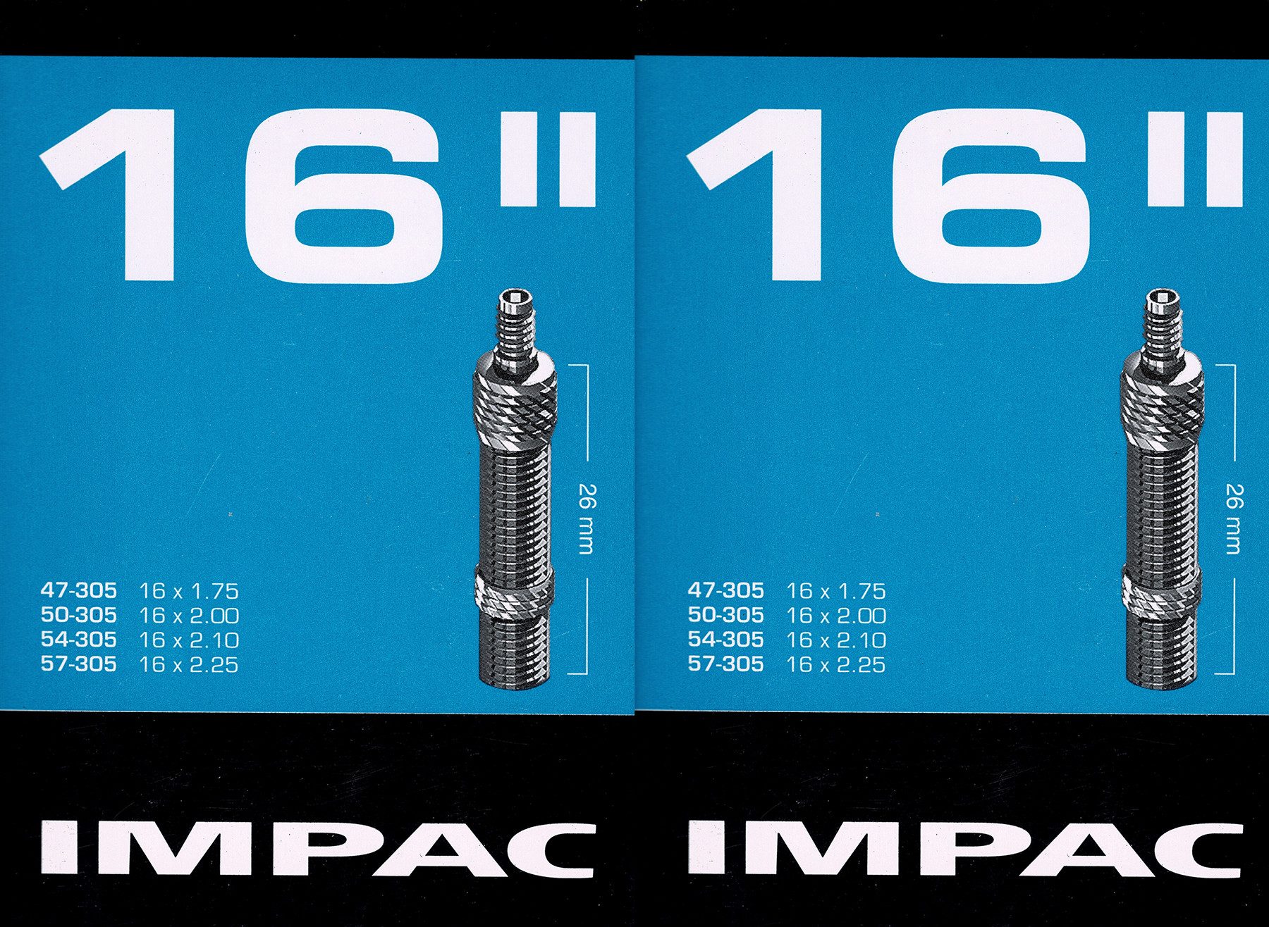 Impac Fahrradschlauch 2x Impac 16 Zoll DV Schlauch Dunlop Blitz Ventil 47 - 57 305, 1,95, 2,00, 2,10, 2,25, 1,90, (2-St)