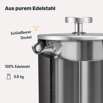 SILBERTHAL French Press Kanne Kaffeepresse Schwarz, 1l Kaffeekanne, Doppelfilter, hält 1h warm, 100 % Edelstahl, kein Strom verbrauch