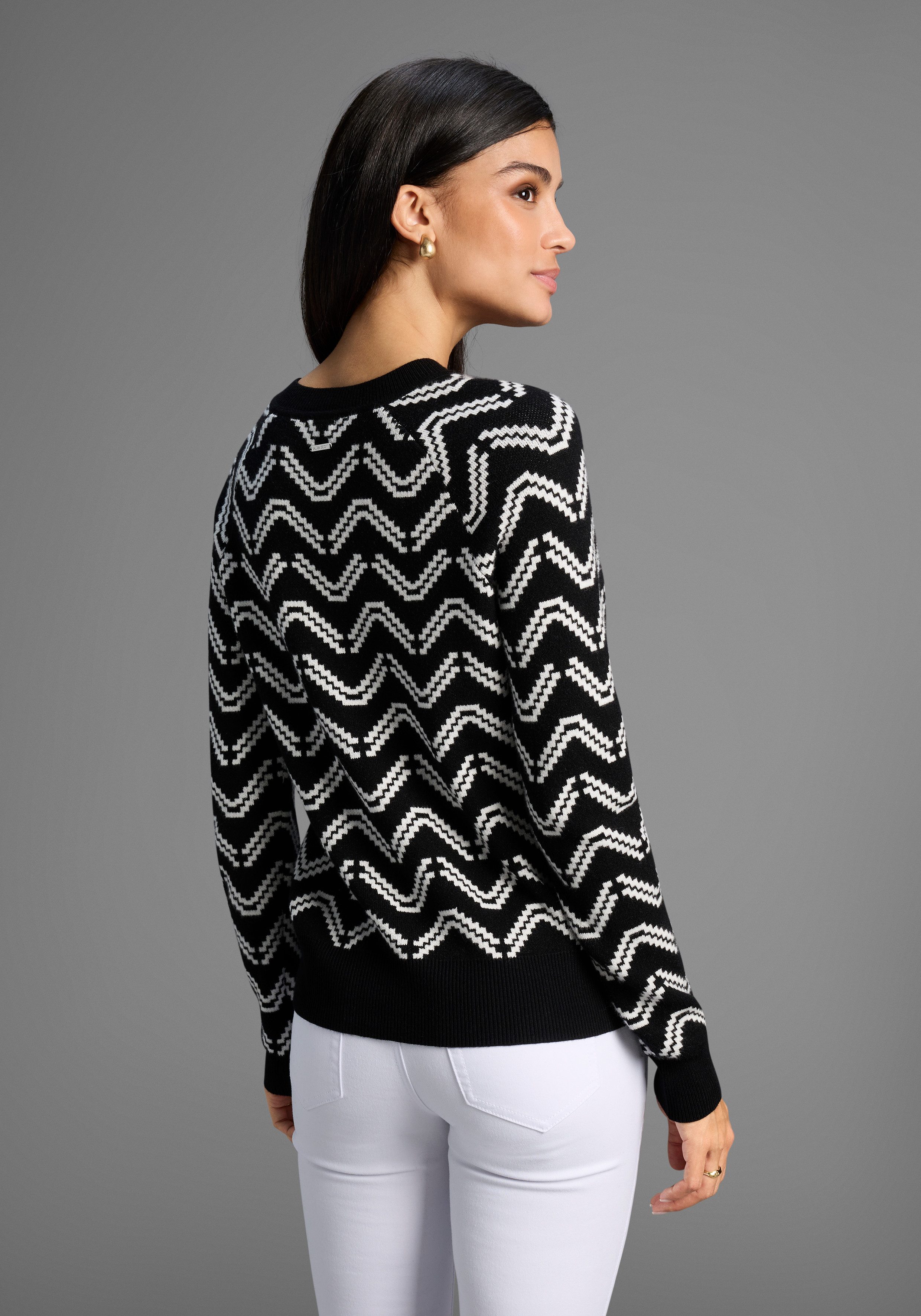 Laura Scott Rundhalspullover kuscheliger Strick mit Jaquardmuster und Knöpf günstig online kaufen