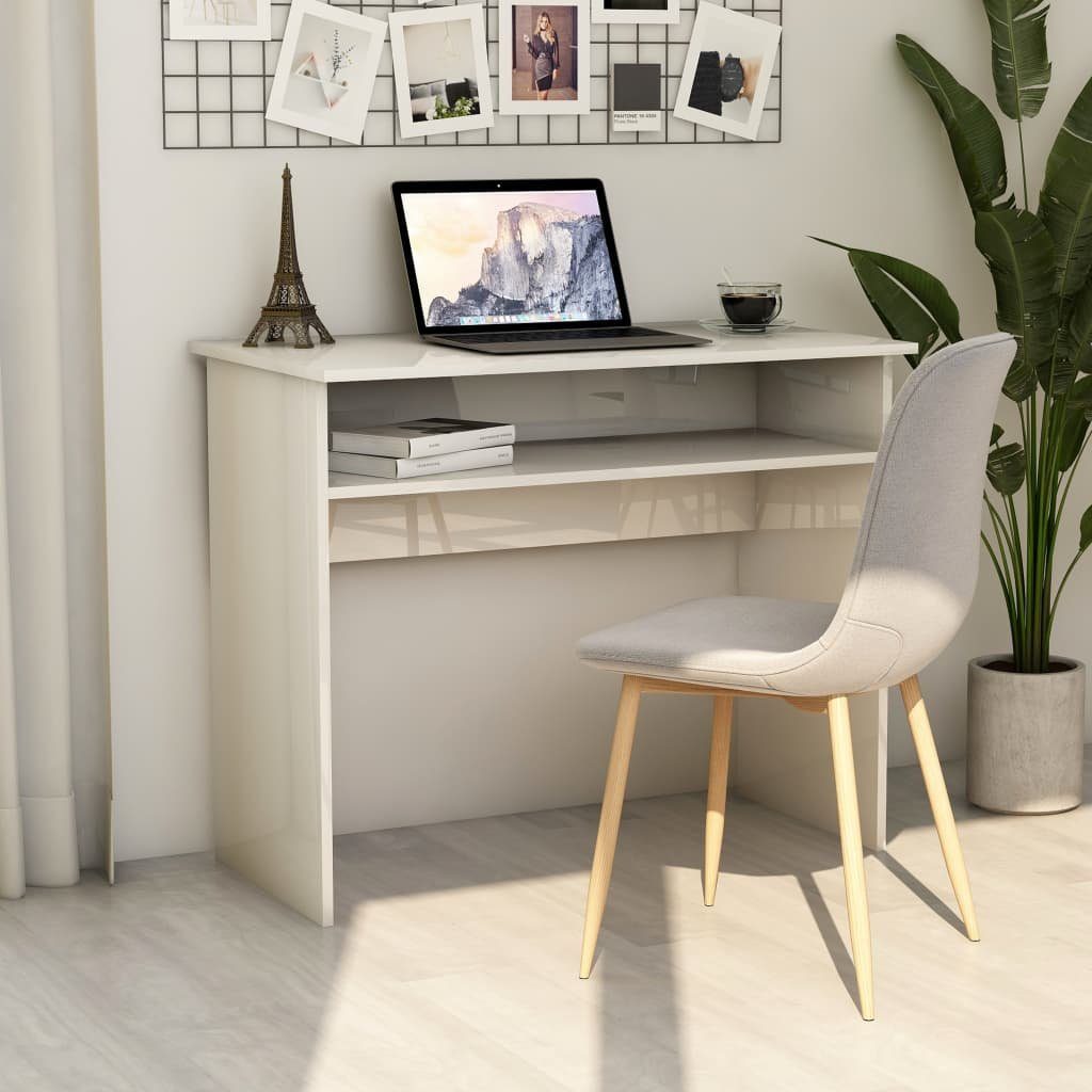 Hochglanz-Weiß Schreibtisch Hochglanz-Weiß Holzwerkstoff Schreibtisch 90x50x74 Hochglanz-Weiß cm | vidaXL