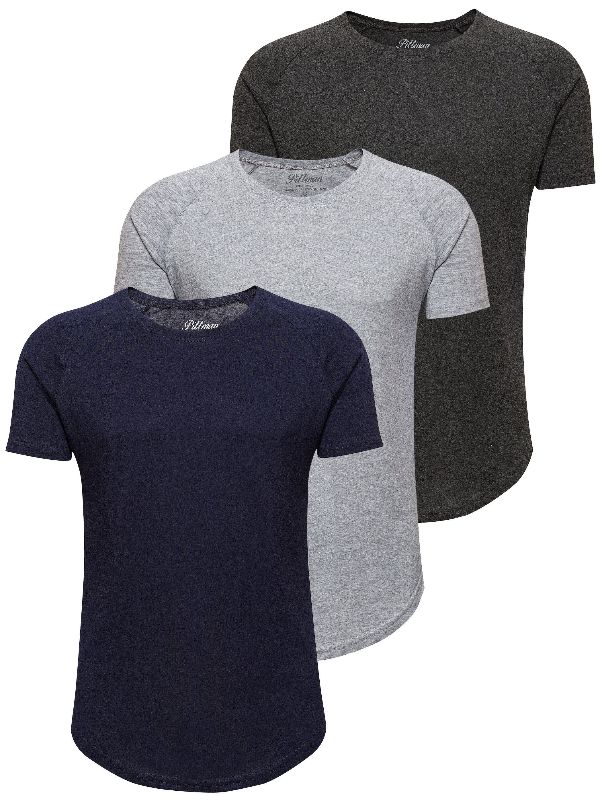 Pittman T-Shirt 3-Pack Herren T-Shirt Finn (Set, 3er-Pack) Oversize Rundhals T-Shirt blau-grau-anthrazit (Mix2)