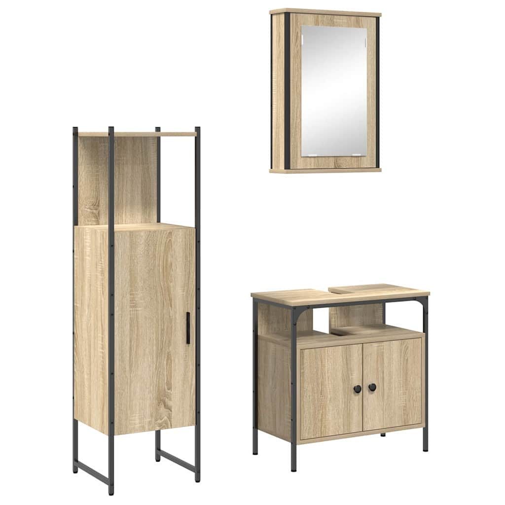 vidaXL Badezimmerspiegelschrank Badezimmermöbel-Set mit Regal mit Tür 3 pcs Braun Holzwerkstoff (3-St)