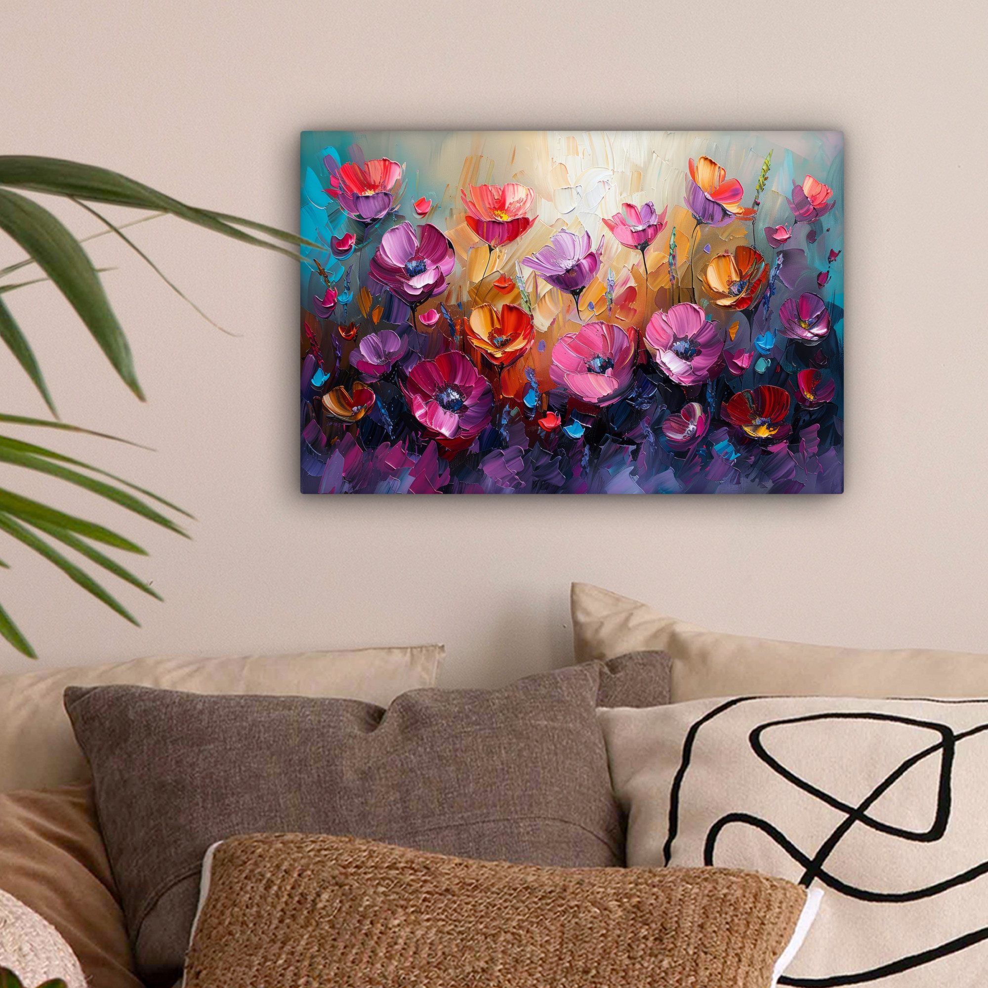 OneMillionCanvasses® Leinwandbild Blumen - Lila - Farbenfroh - Handbemalt - günstig online kaufen