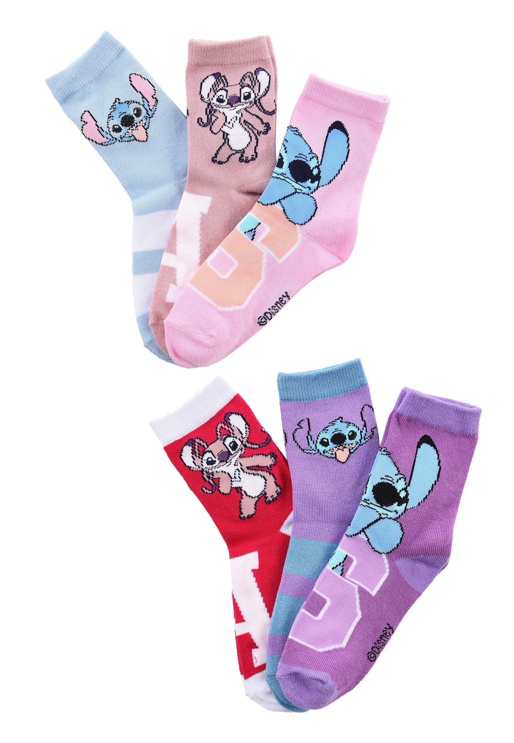 Stitch Socken Mädchen Socken 6er Pack – Bunte Baumwollsocken (3-Paar)